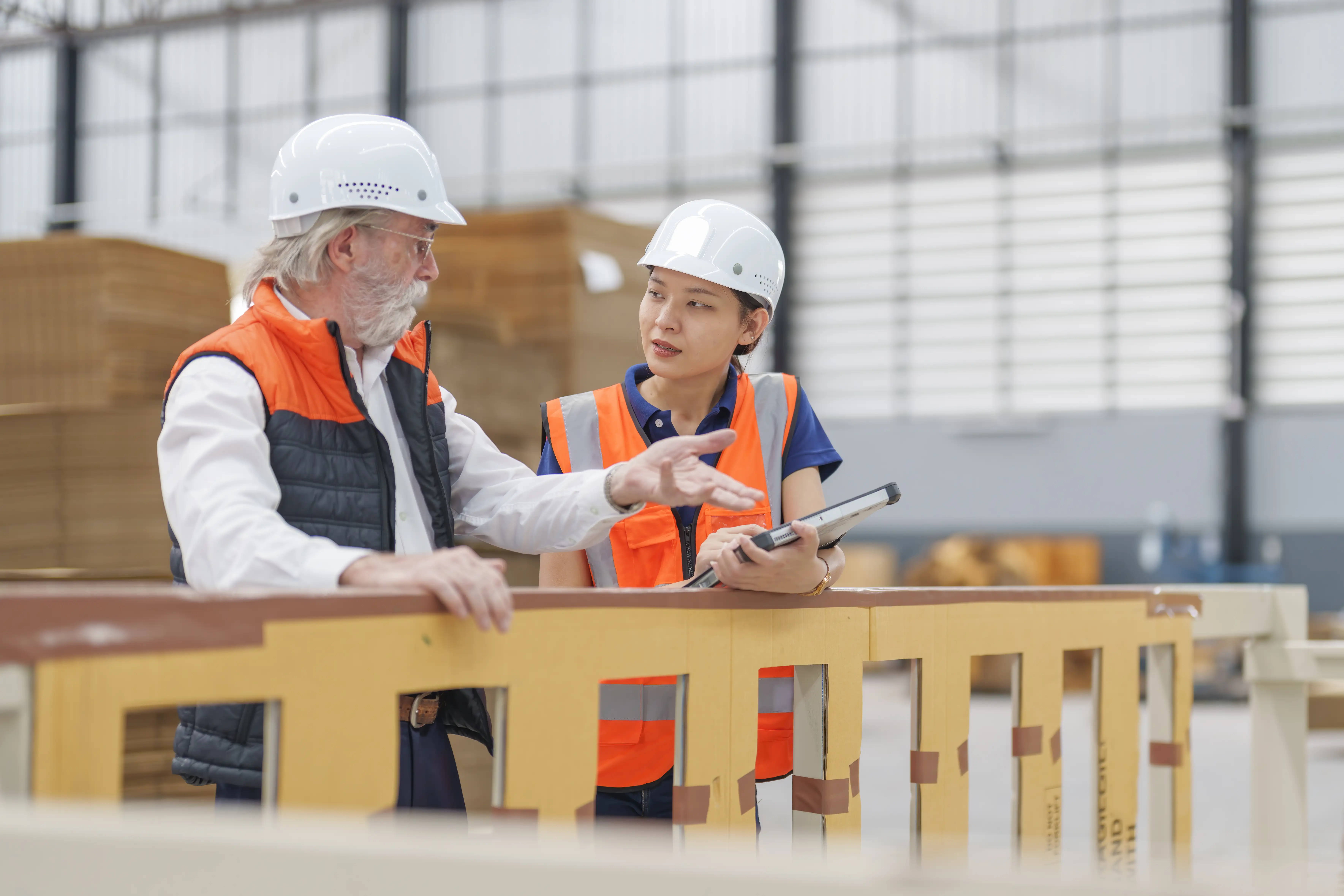 A young engineer asks a senior colleague for advice