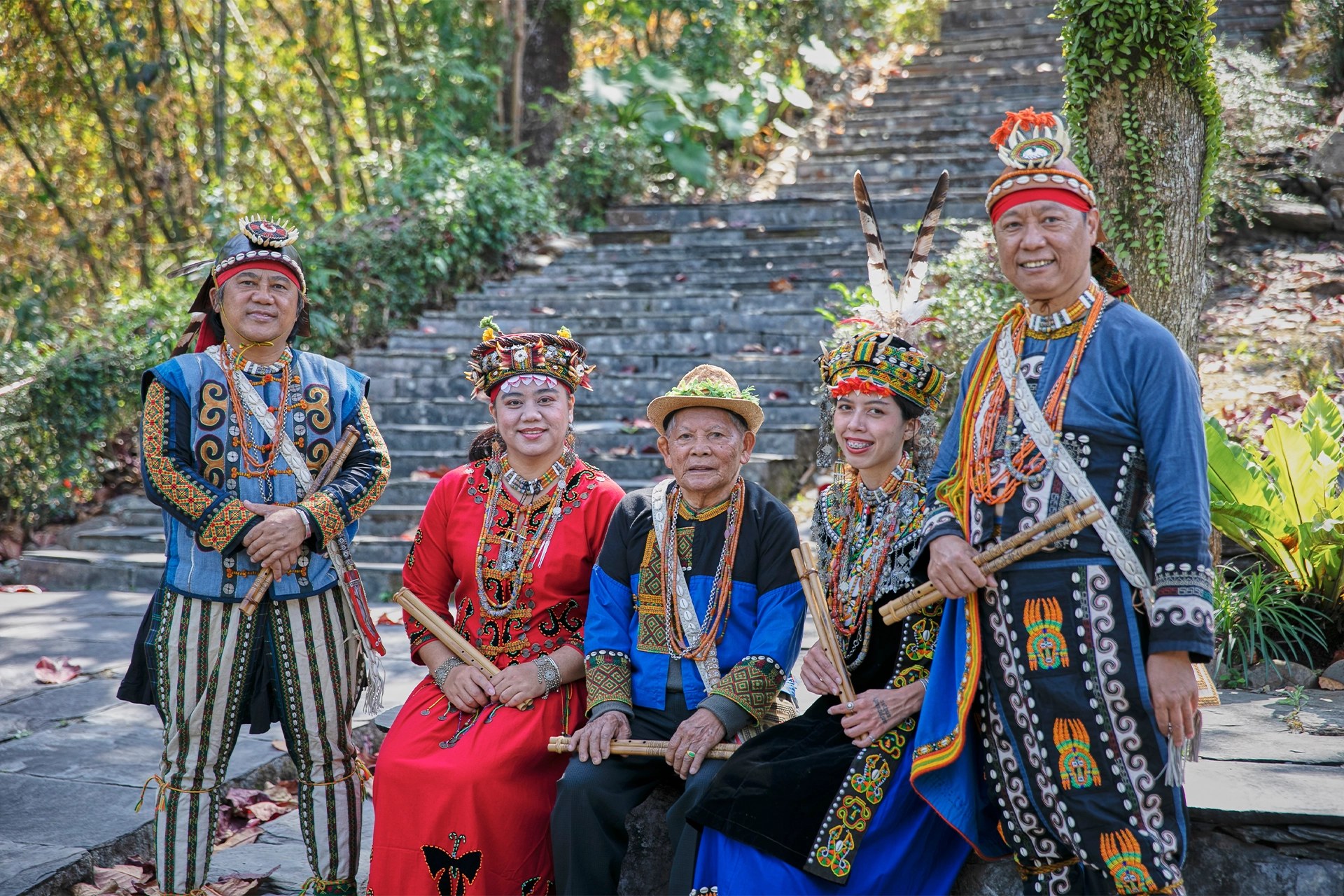 Group of Paiwanese musicians in traditional cloths