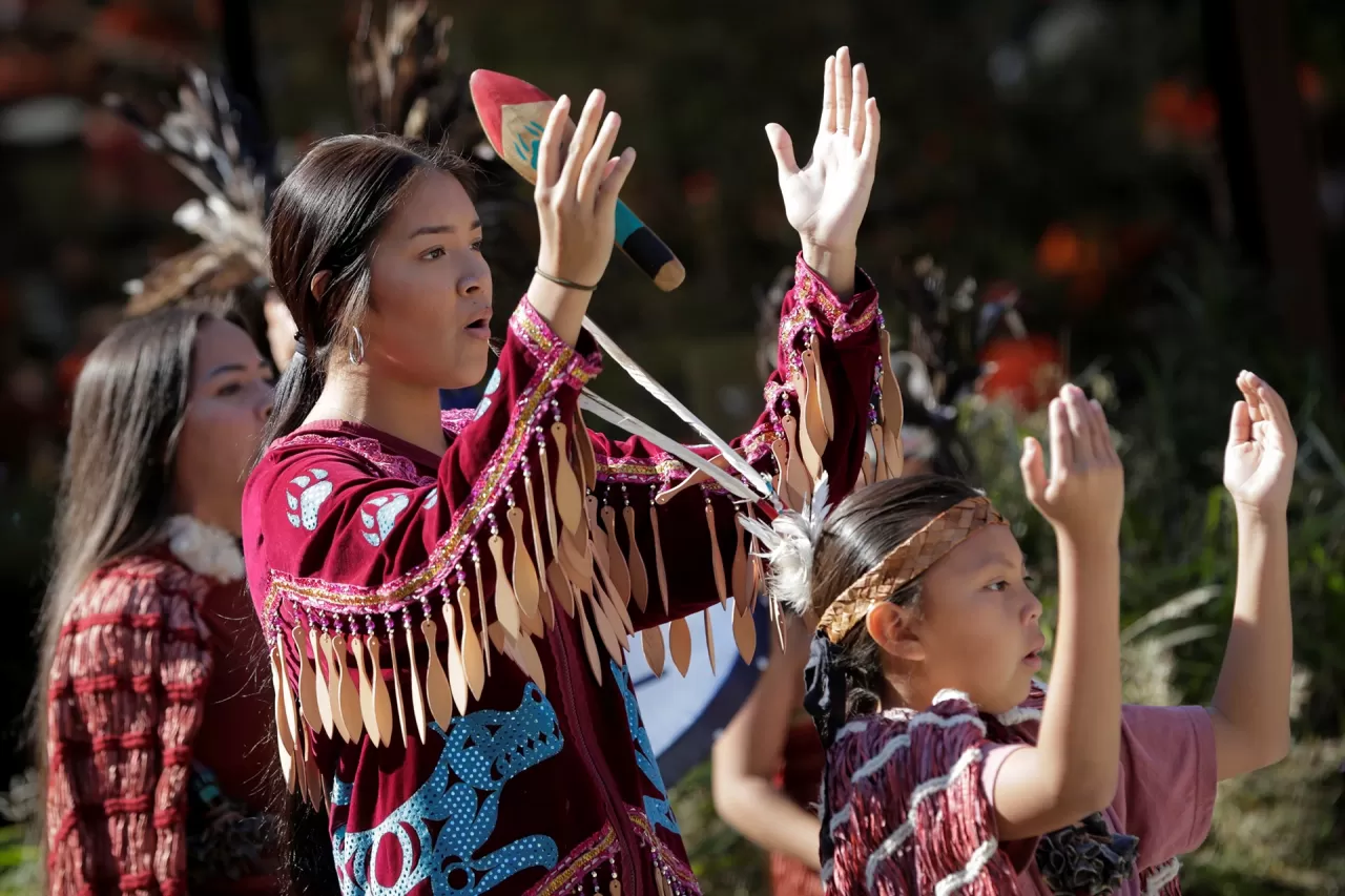 Group of Canadian First Nations women dancing