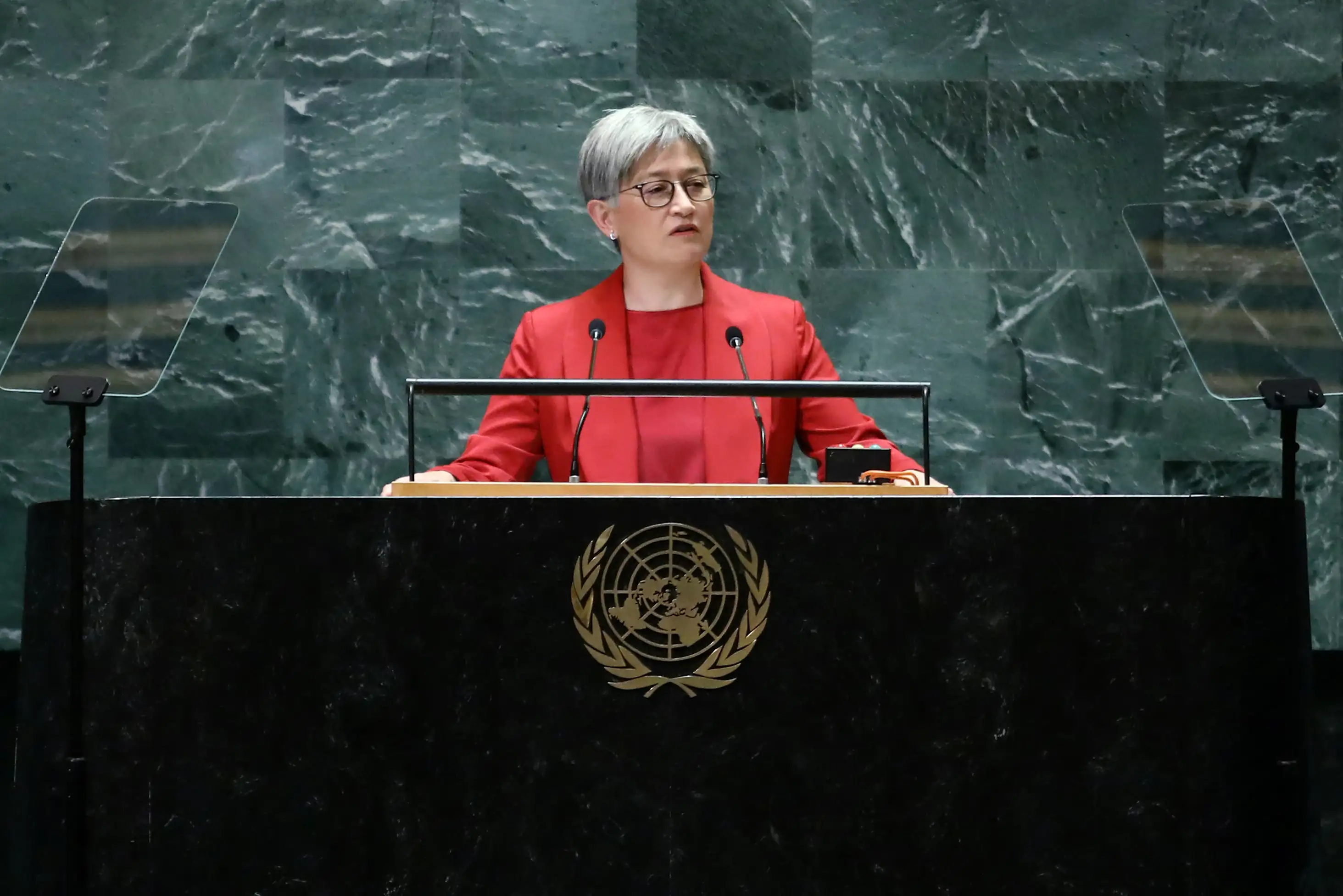 Australian Foreign Affairs Minister Penny Wong speaks during the 79th Session of the United Nations General Assembly 