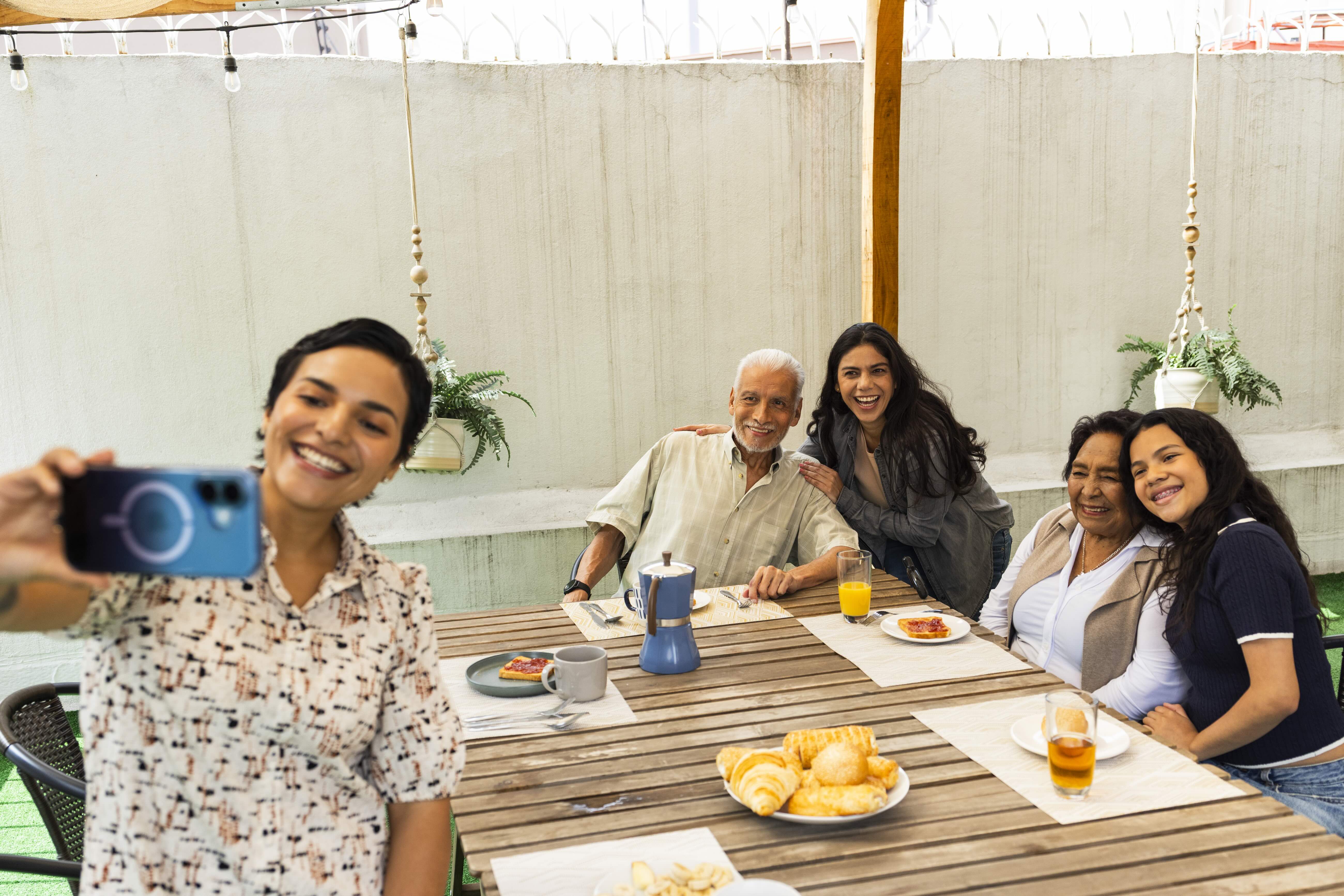 Family selfie at lunch