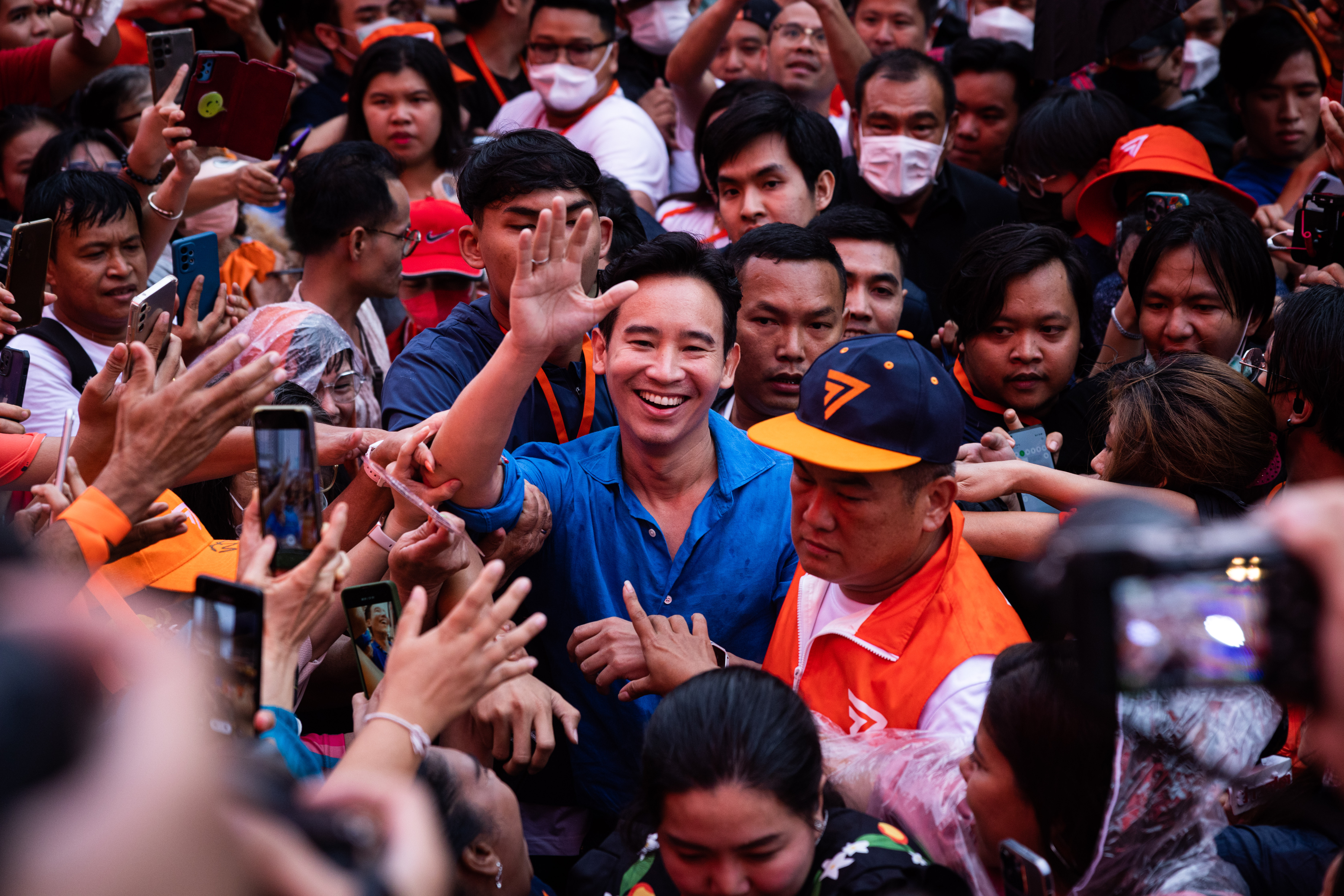 Pita Limjaroenra among a crowd of his supporters