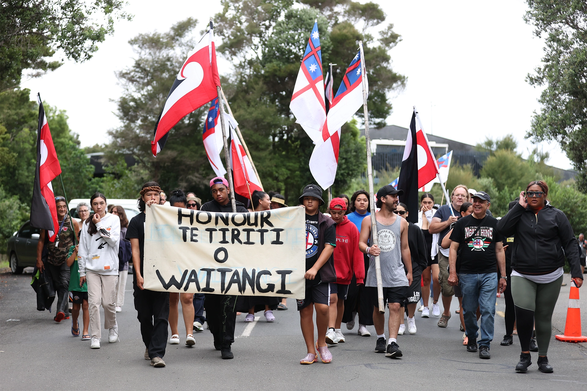 A group marching on Waitangi day