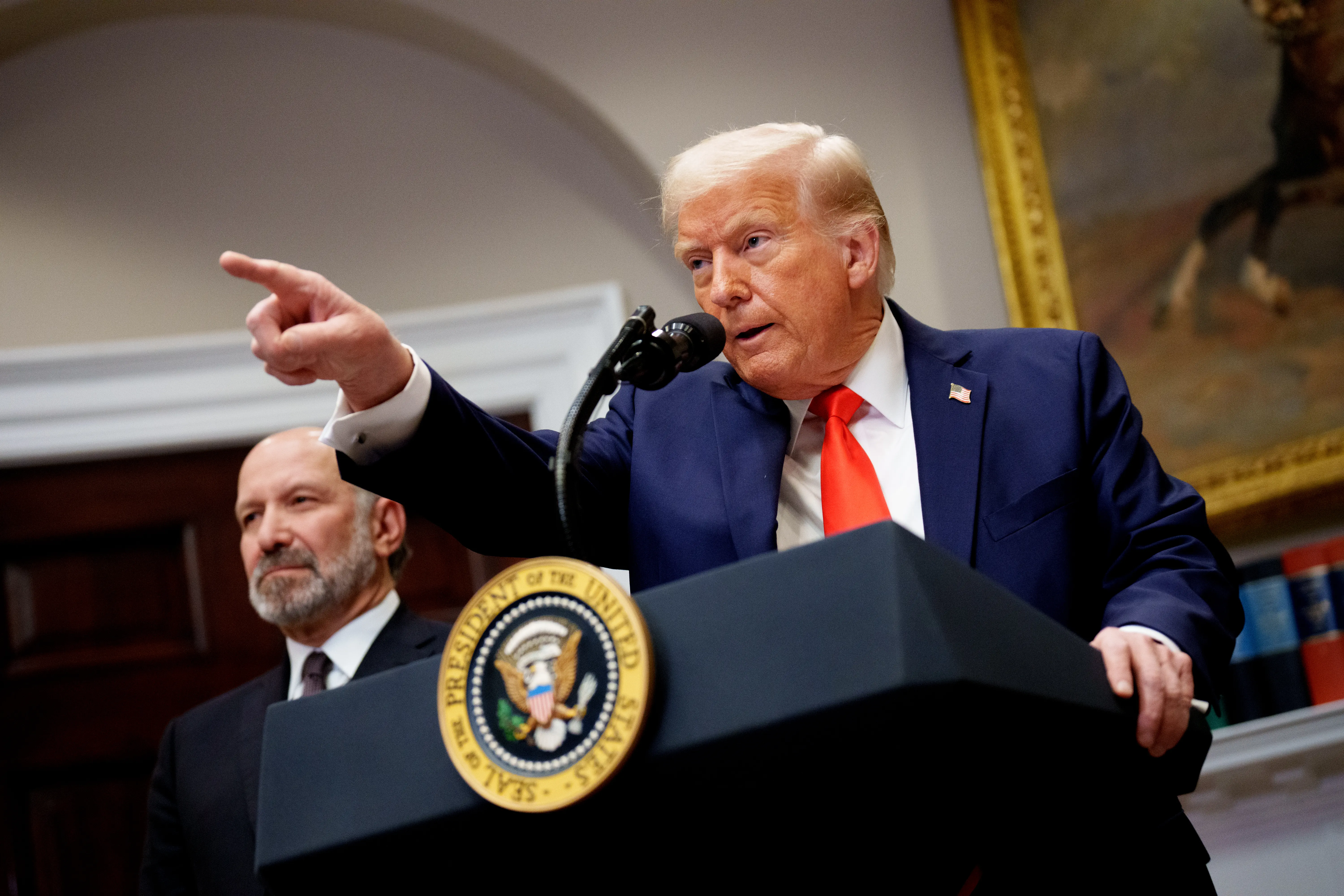 Donald Trump speaking at a press conference