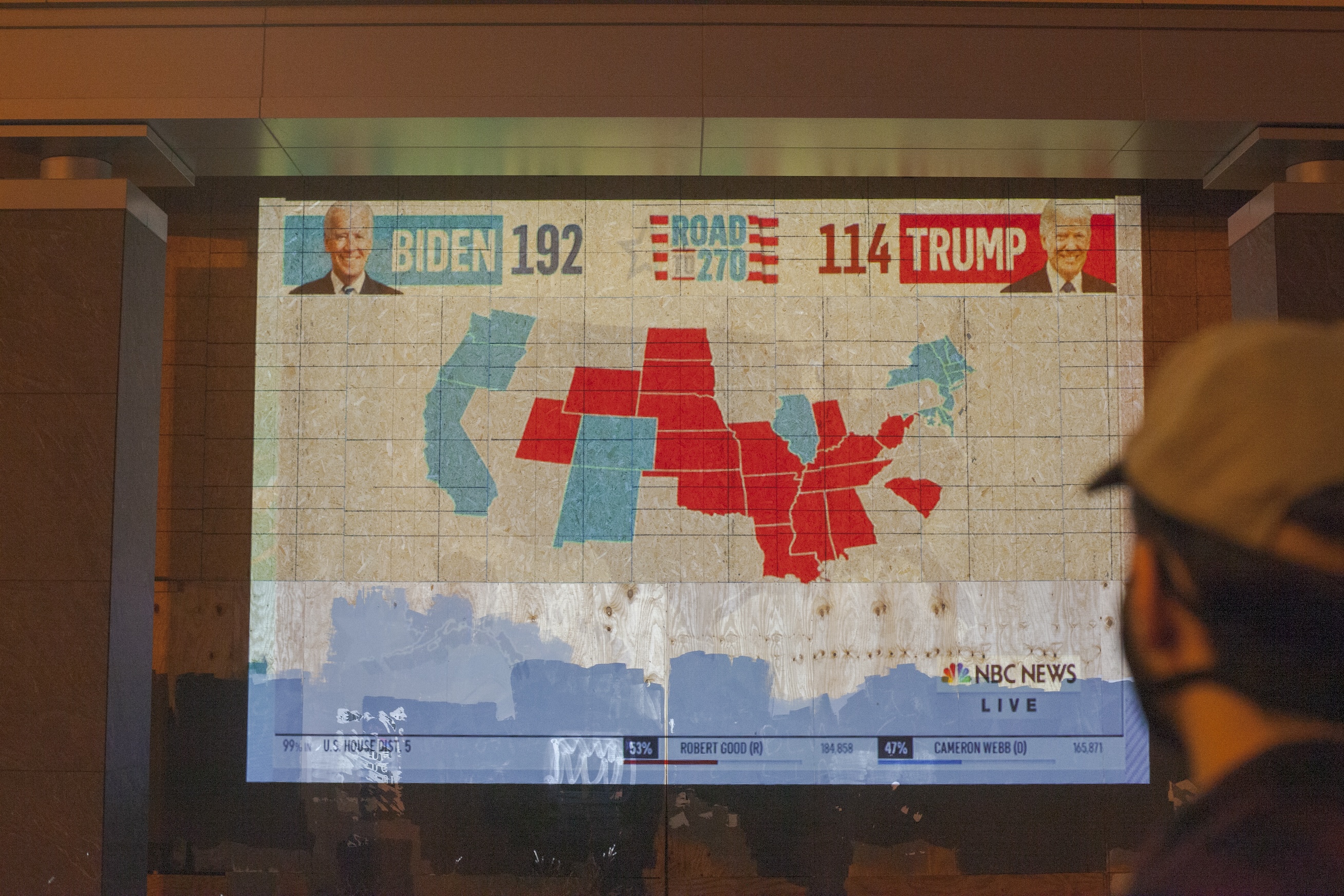 A screen showing progress of counting in USA 2020 presidential election