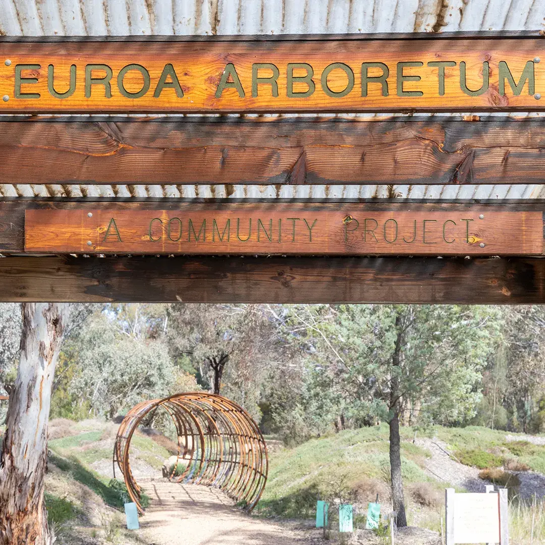 Rustic wooden sign for Euroa Arboretum