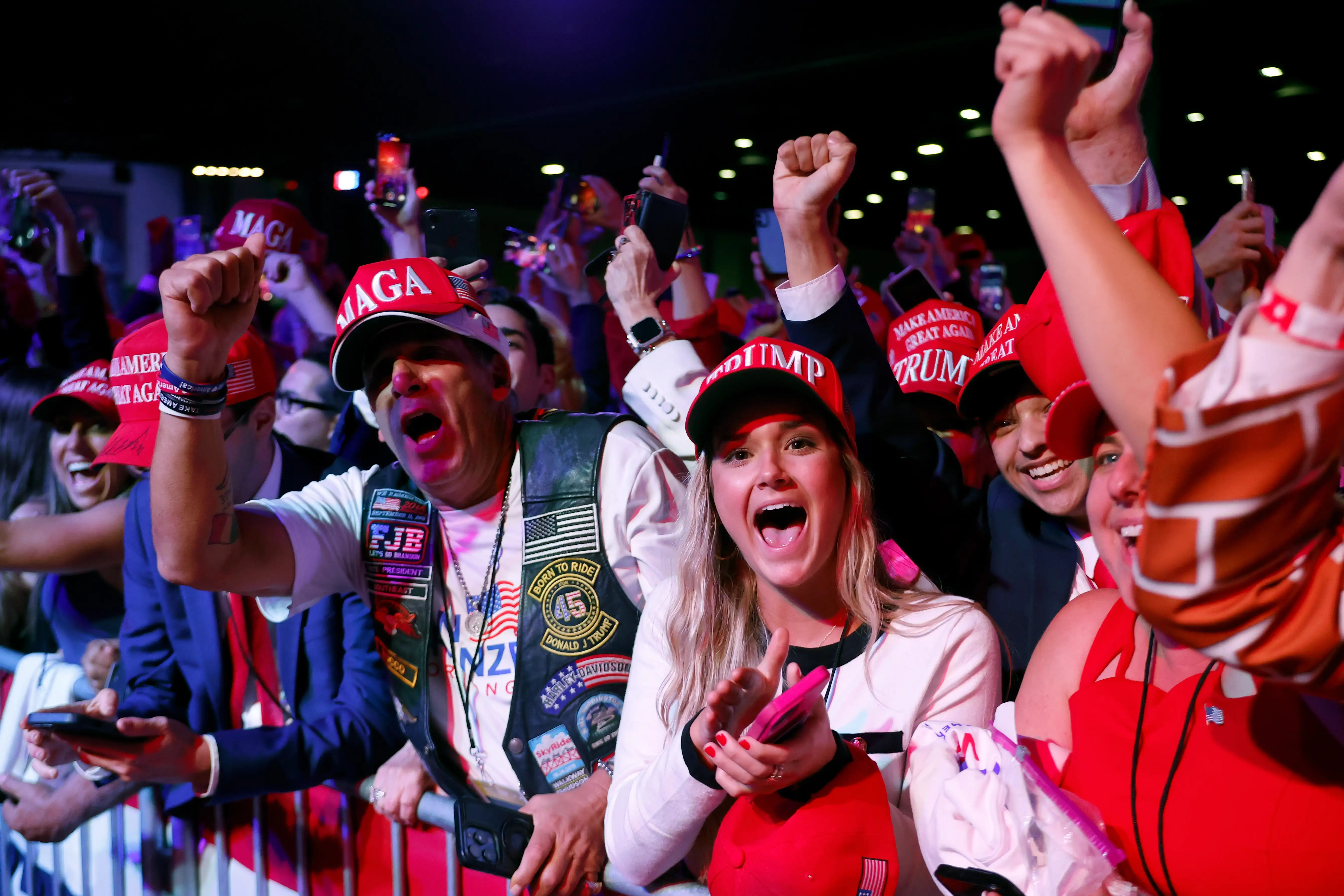 Supporters react as Fox News projects Republican presidential nominee, former U.S. President Donald Trump is elected president