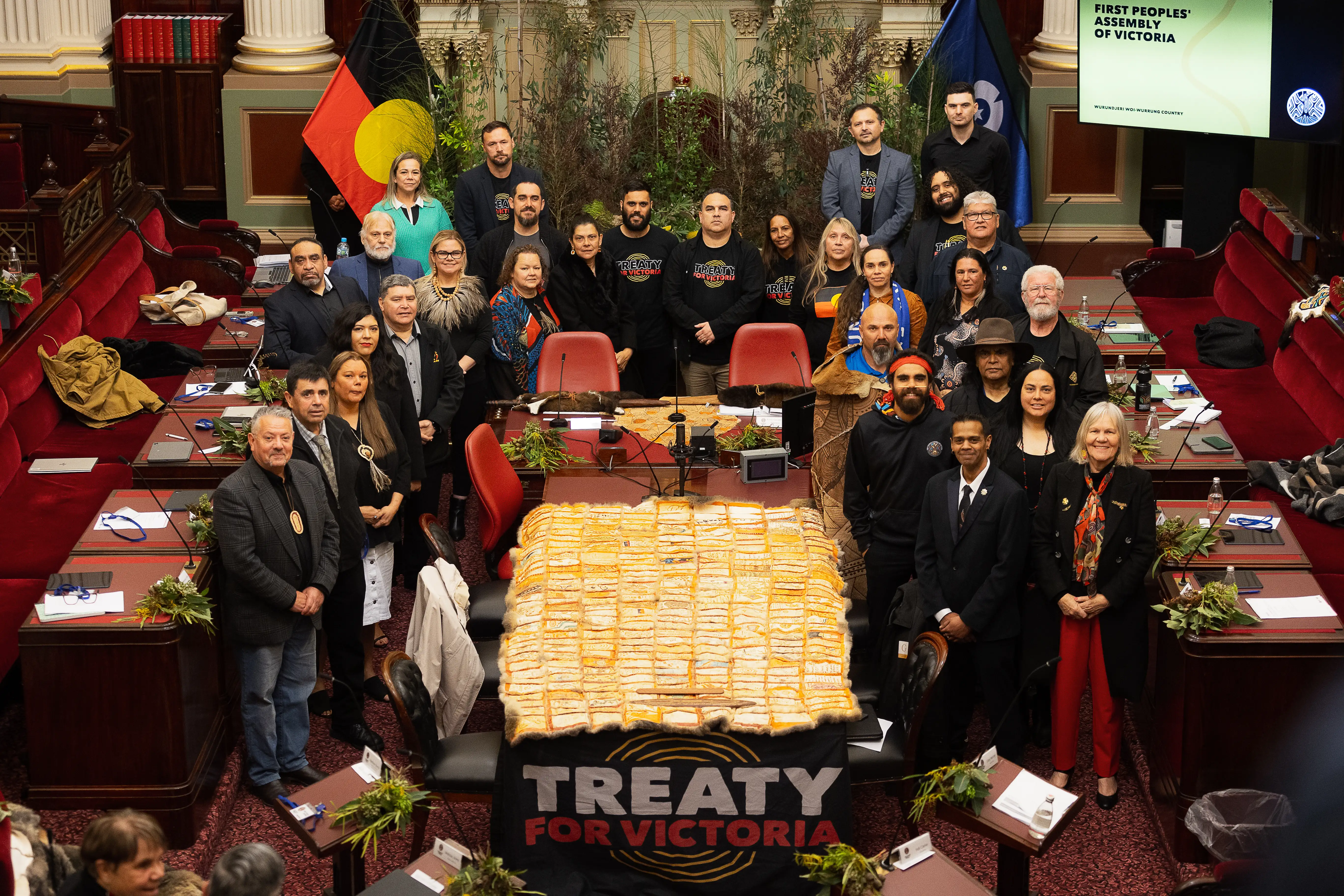 First Peoples Assembly of Victoria pose for a group portrait
