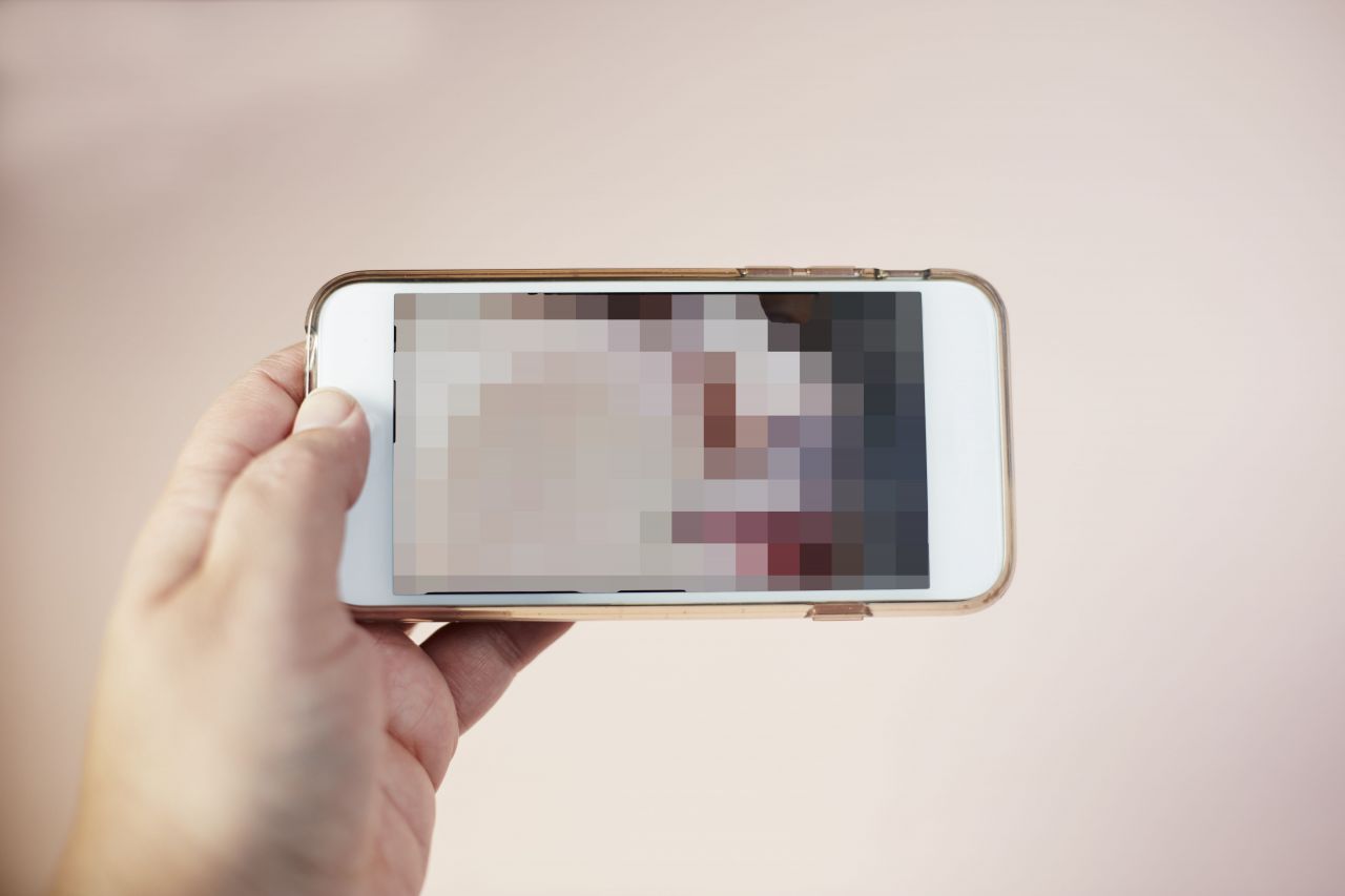 A pixelated image on a mobile phone