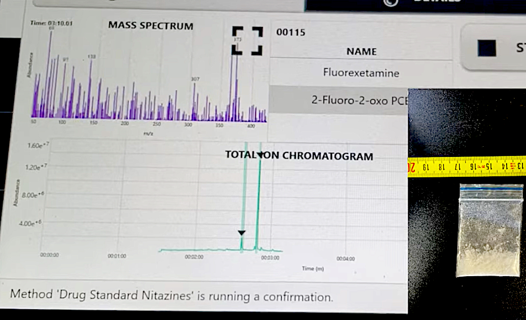 Results displayed on a Gas Chromatography Mass Spectrometry