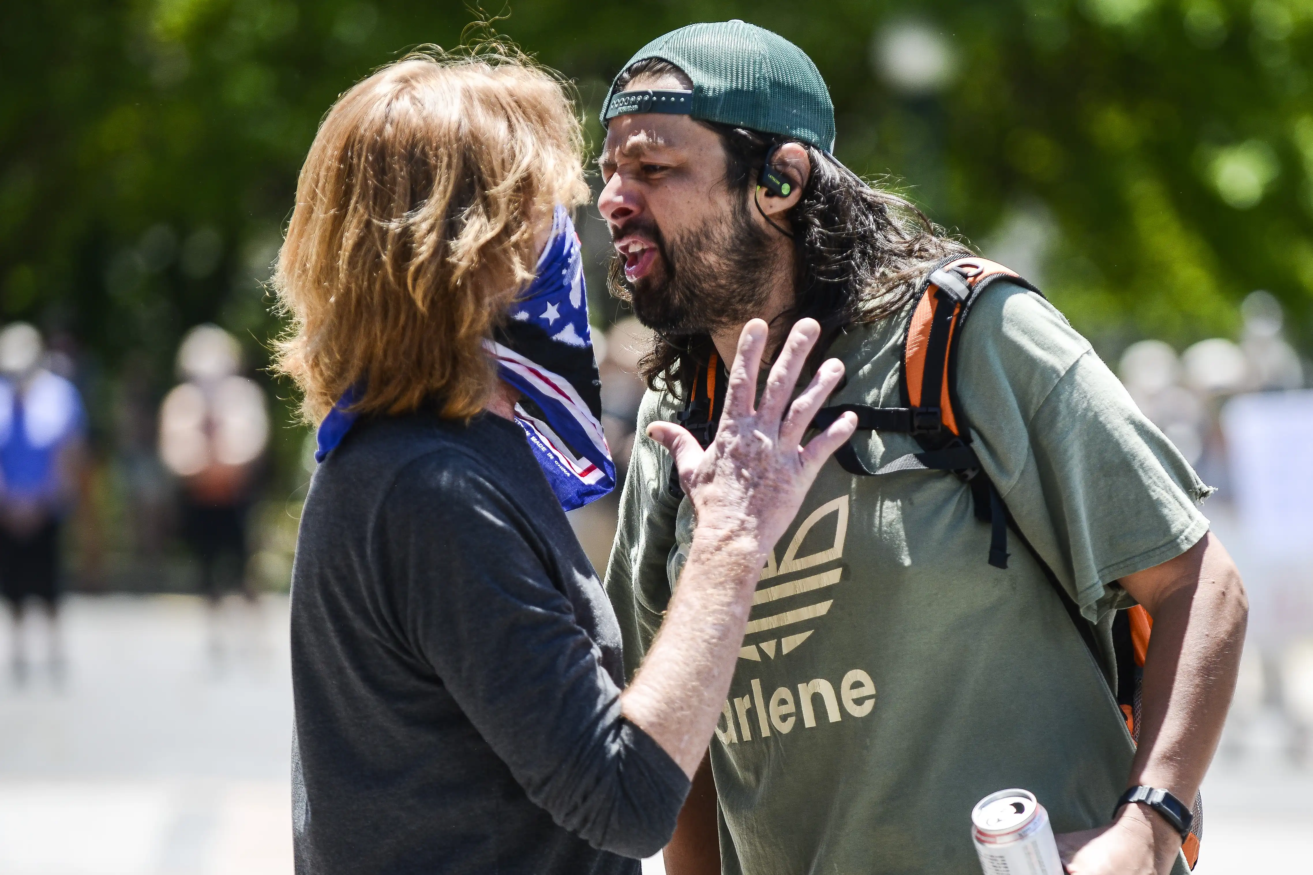 A man yells at a counter-protester