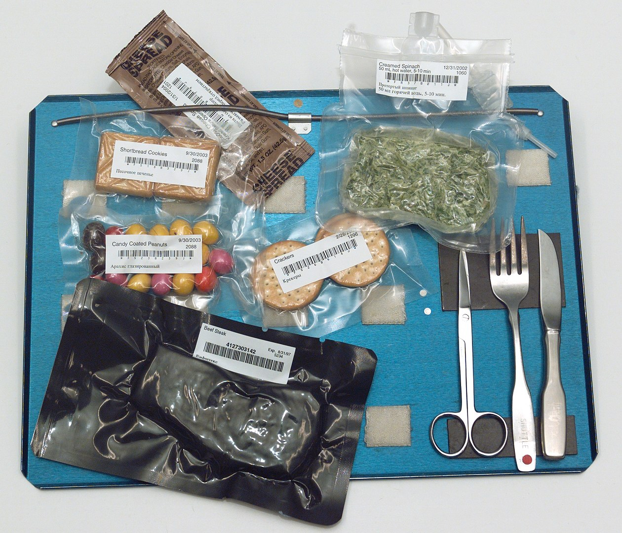 Tray of food to be eaten in space