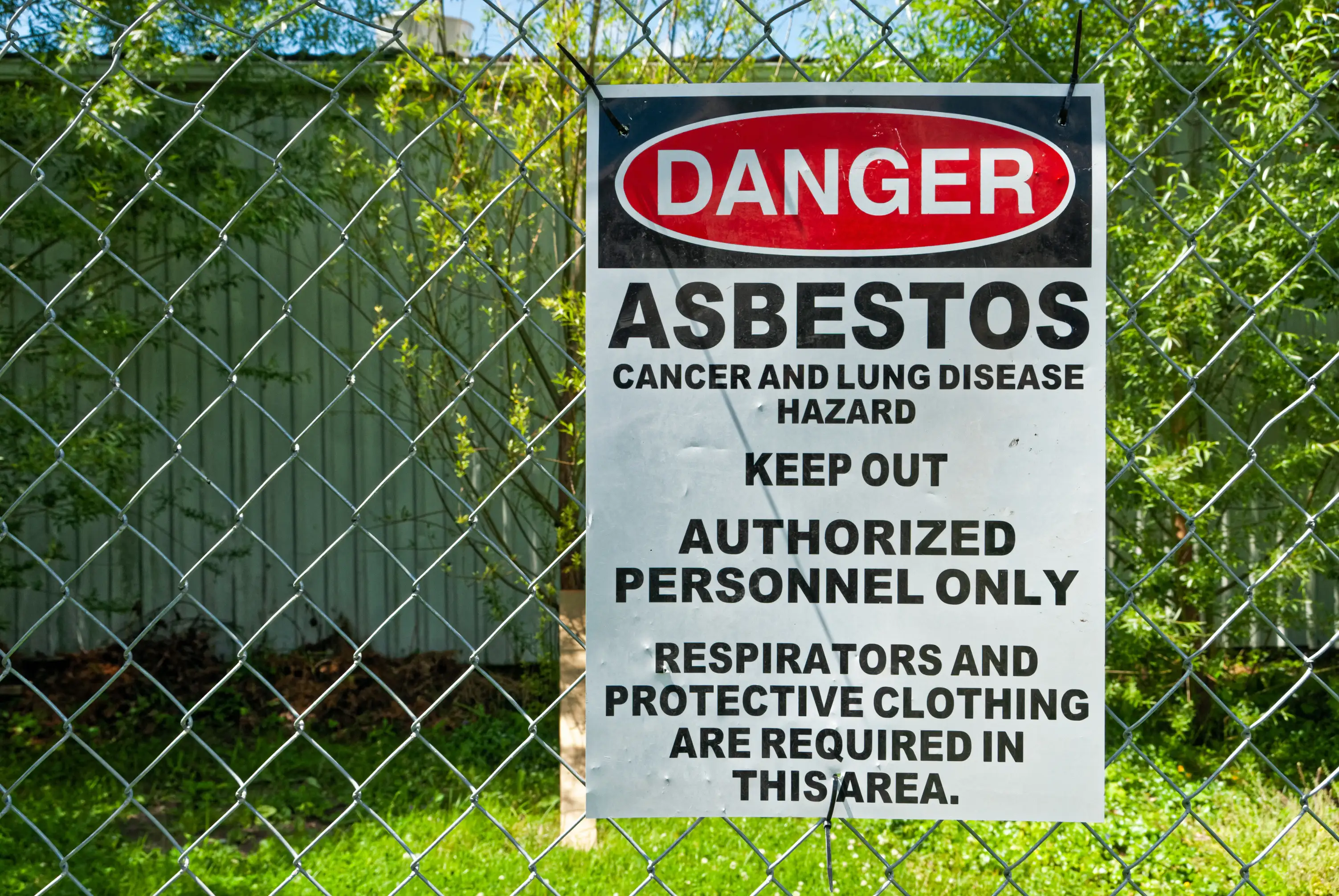 An asbestos warning sign