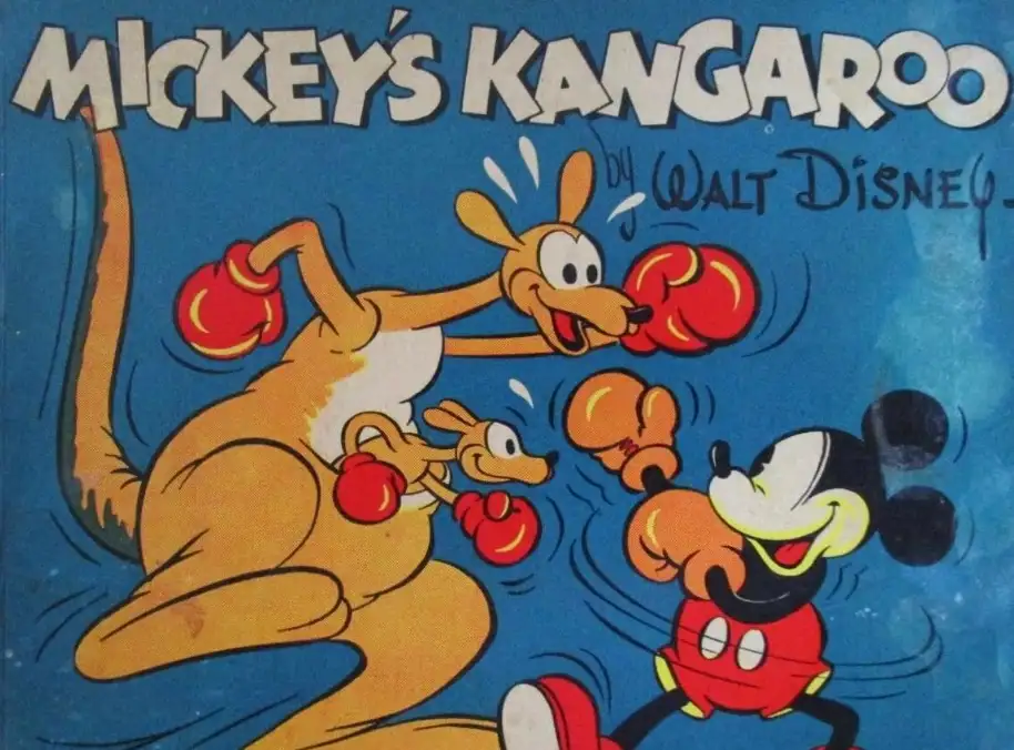 A colour image of a title screen featuring Mickey Mouse and a kangaroo