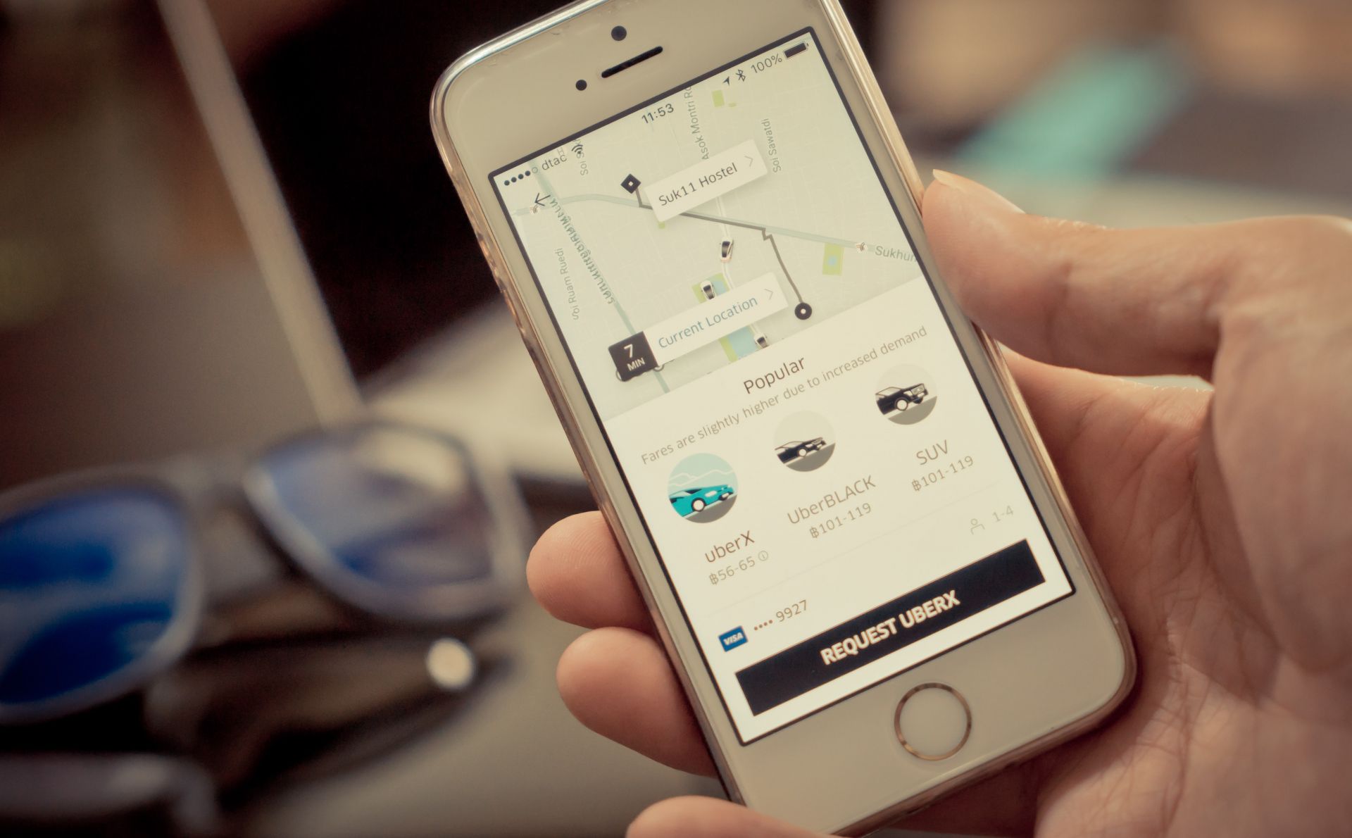 Phone displaying Uber app