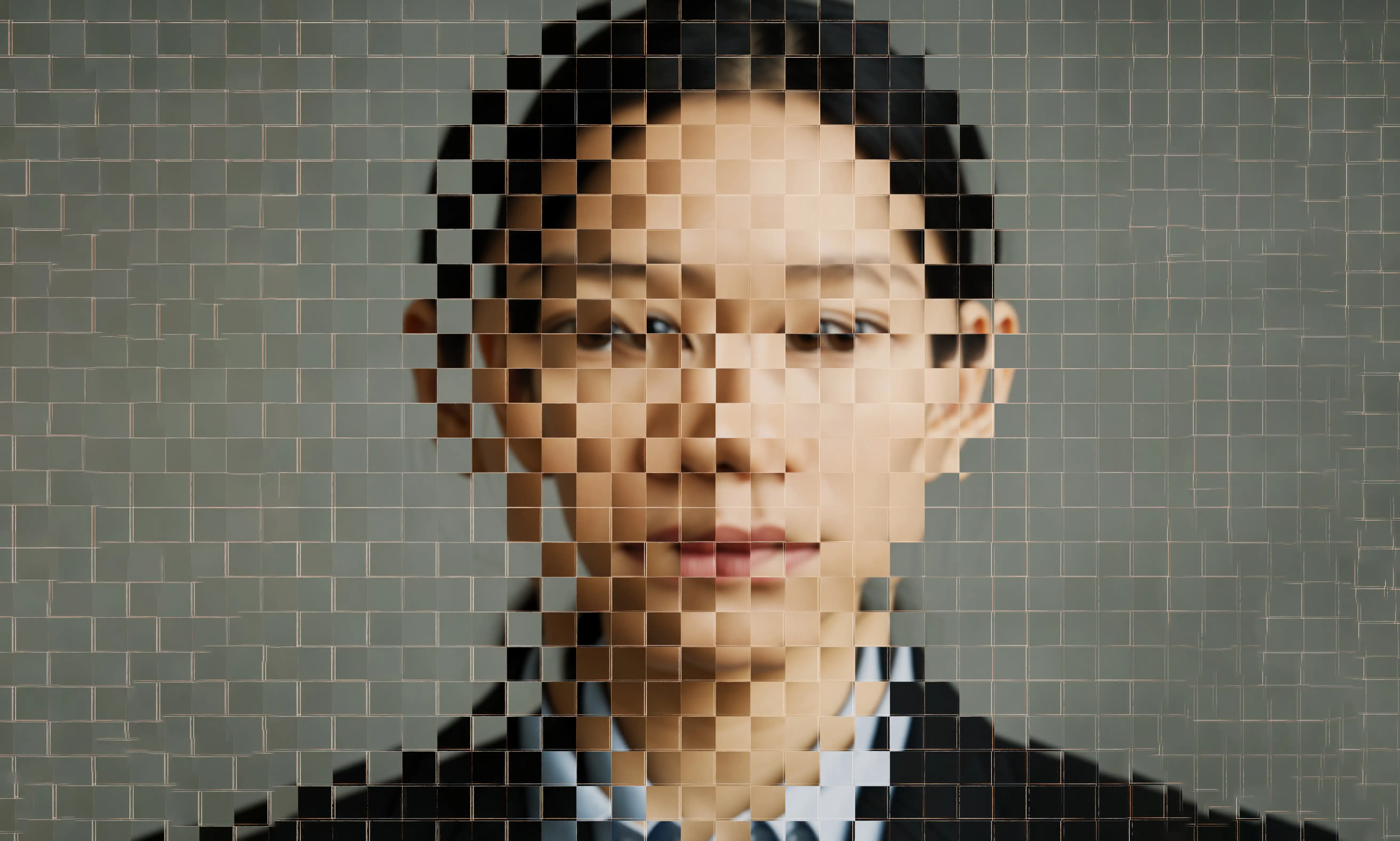 A pixelated image of a woman's face