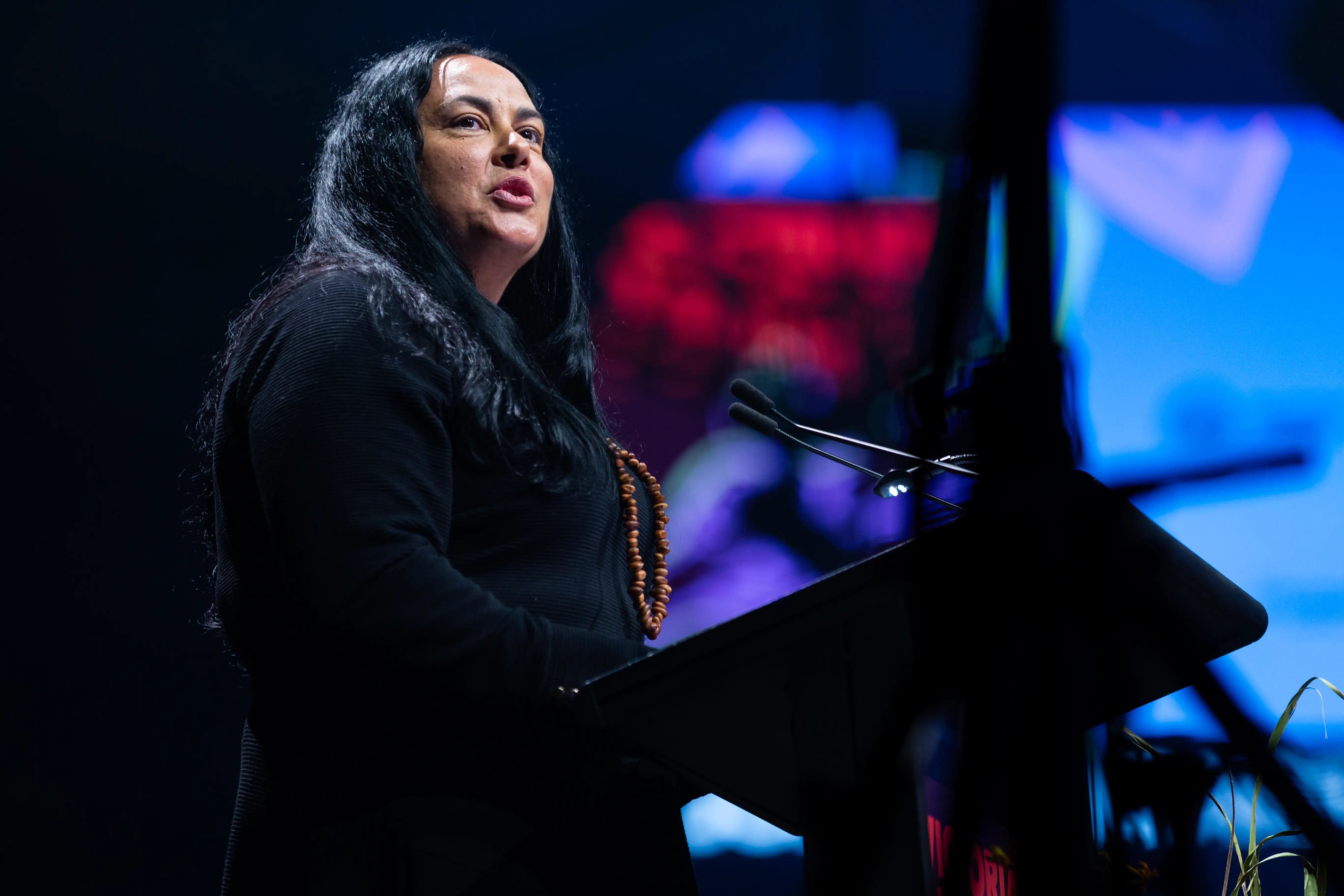Ngarra Murray, co-chair of the First Peoples' Assembly of Victoria, address the crowd in Melbourne