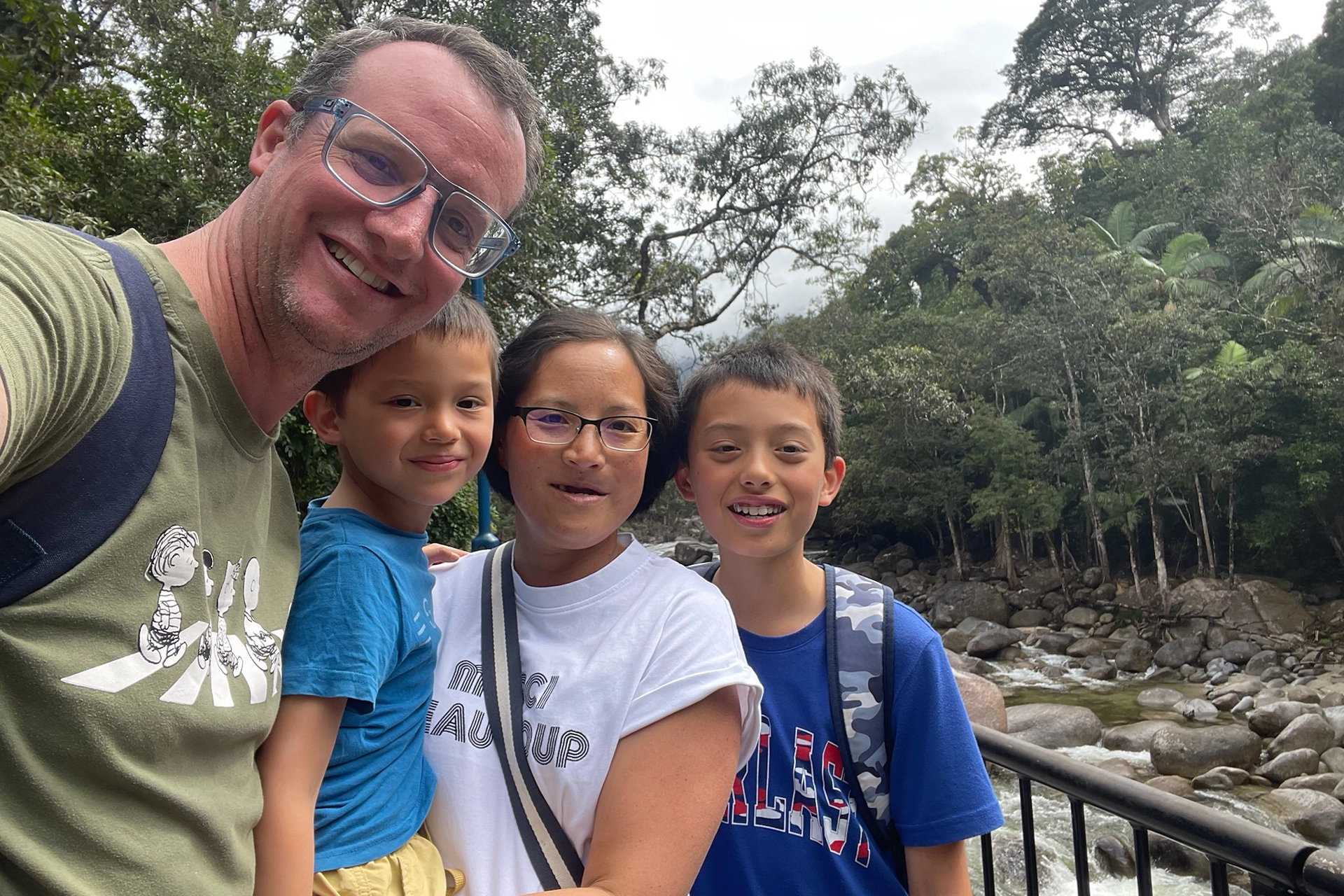 Family of four in nature