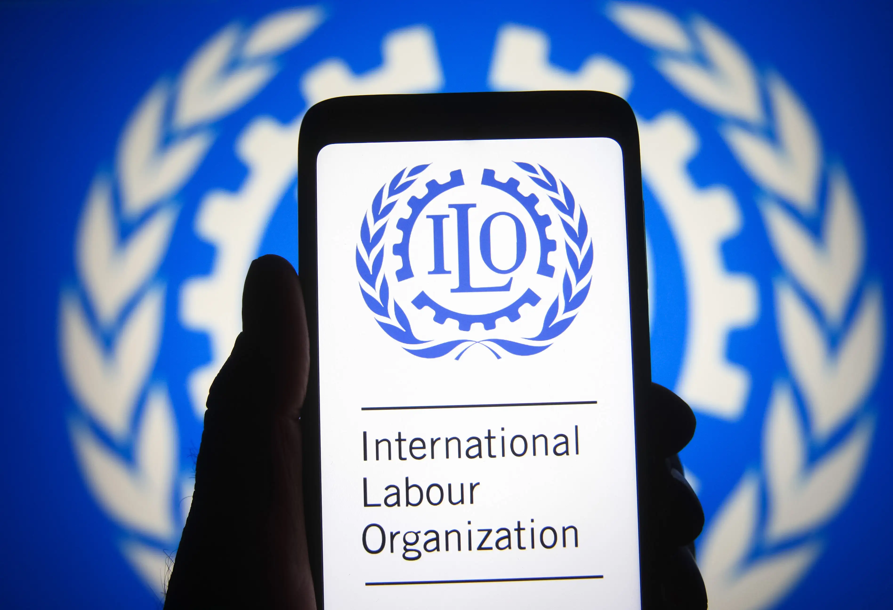 International Labour Organization (ILO) logo seen displayed on a smartphone. 