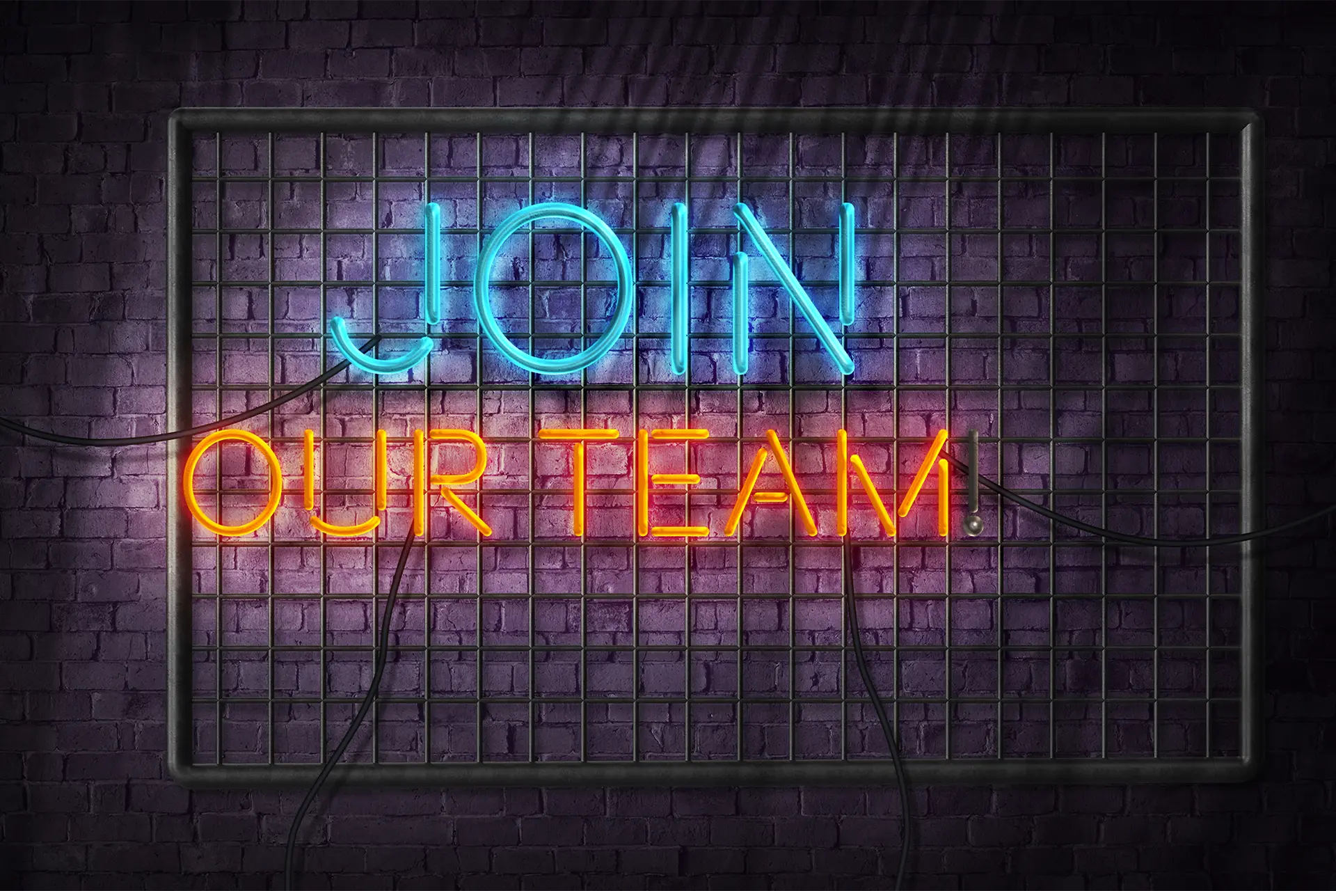 Neon sign saying join our team