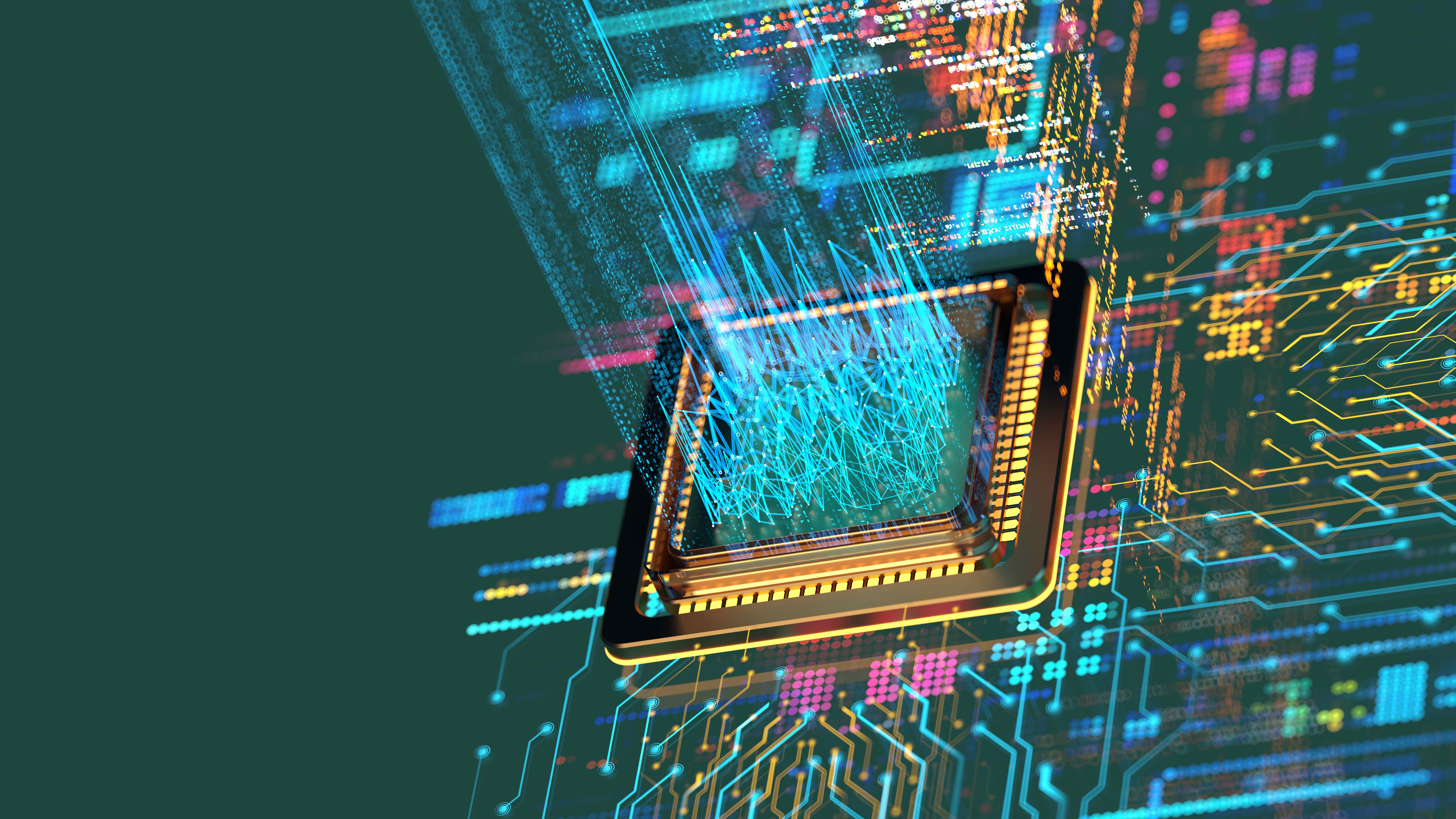 Quantum computing representation in green
