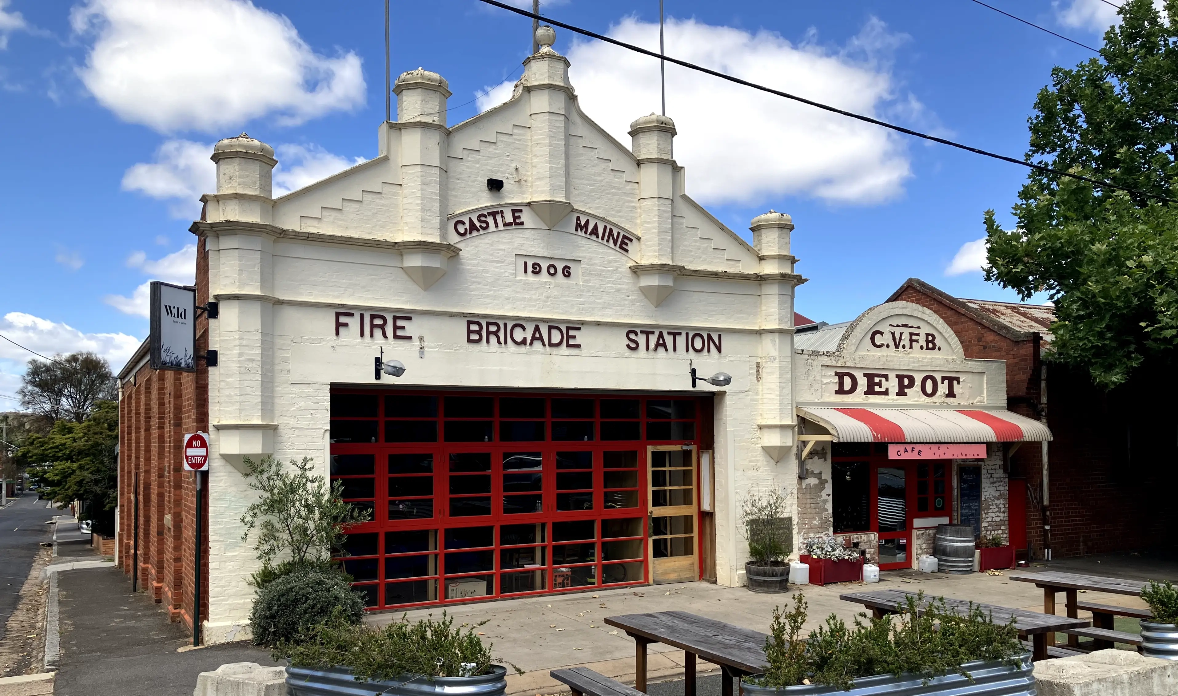 The front of the old Castlemaine Fire Brigade station and depot taken from the street