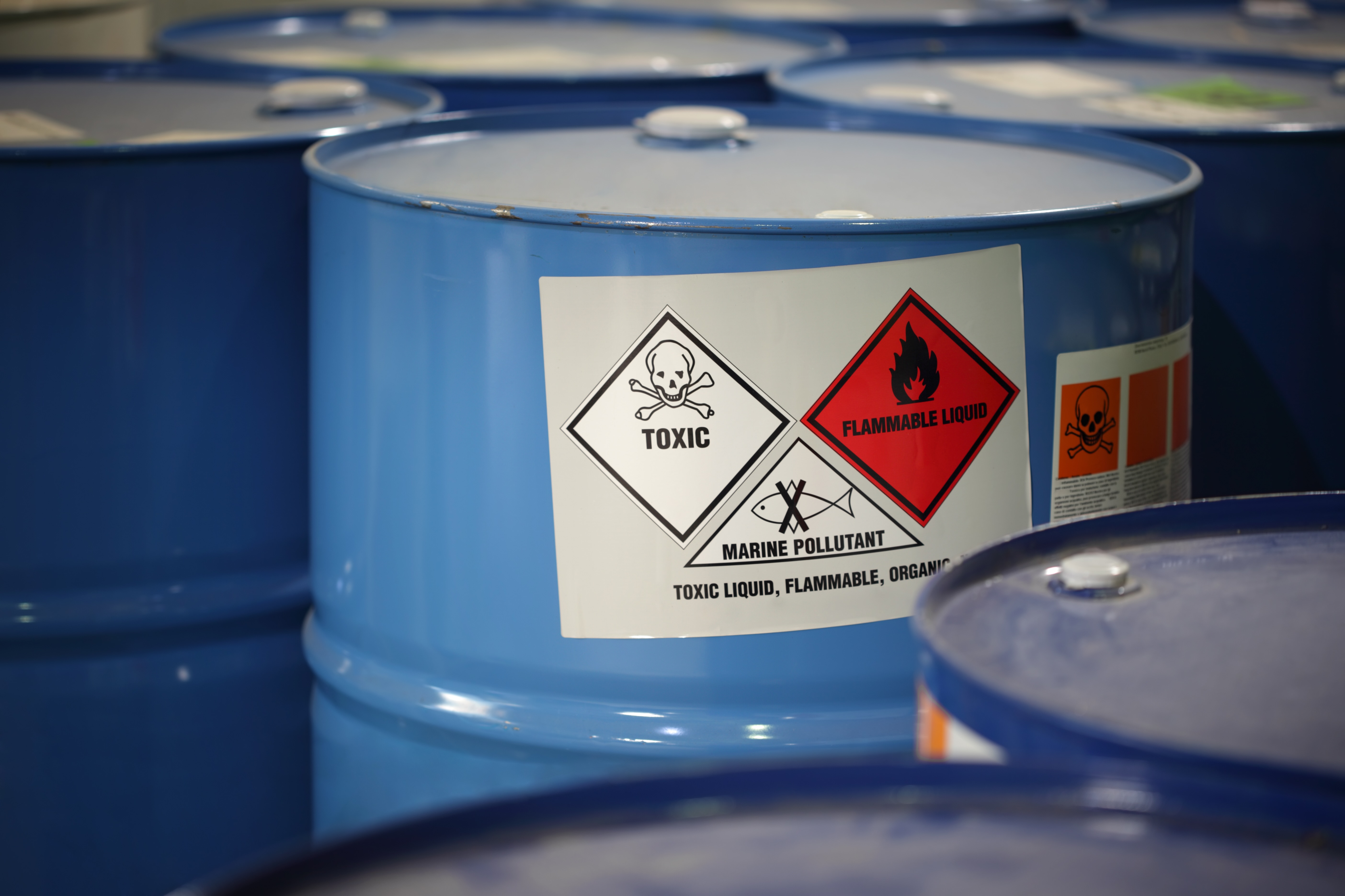 Toxic waste label on barrel