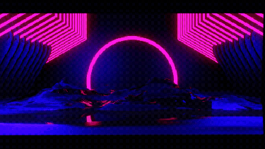 Neon lights in a dark hallway