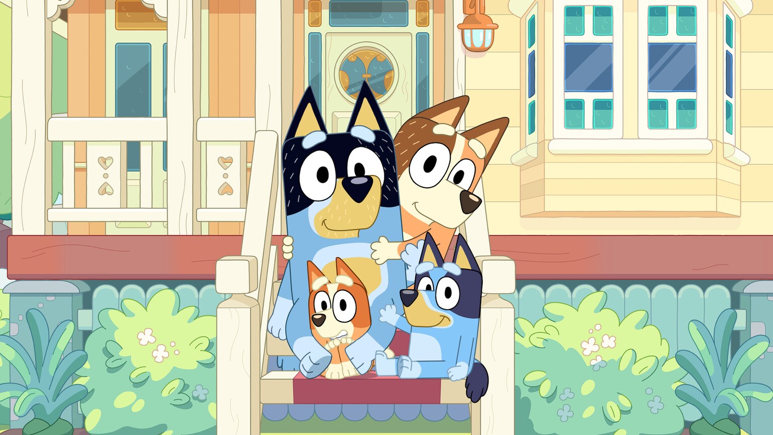 Cartoon character Bluey and family