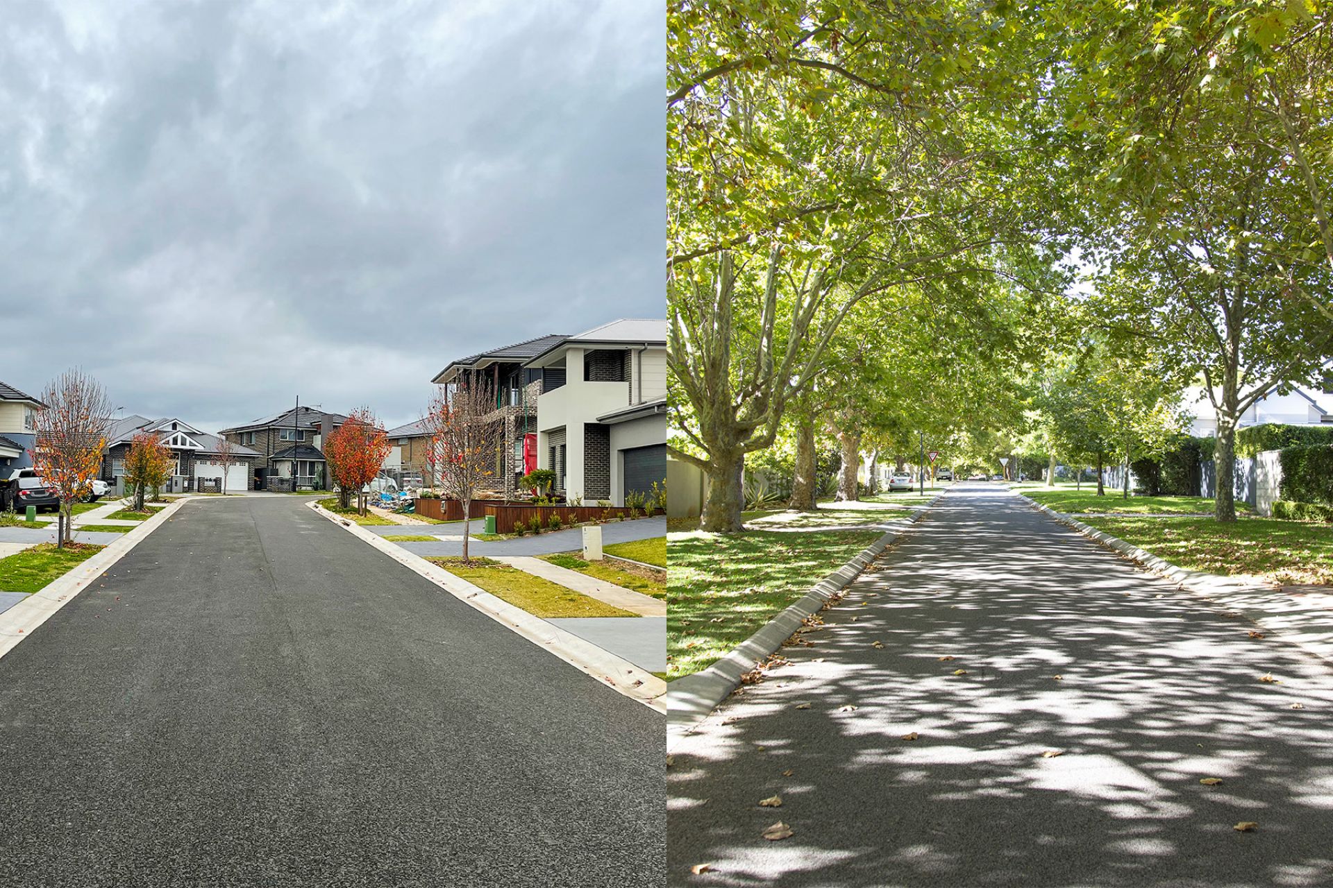 Street with and without greening