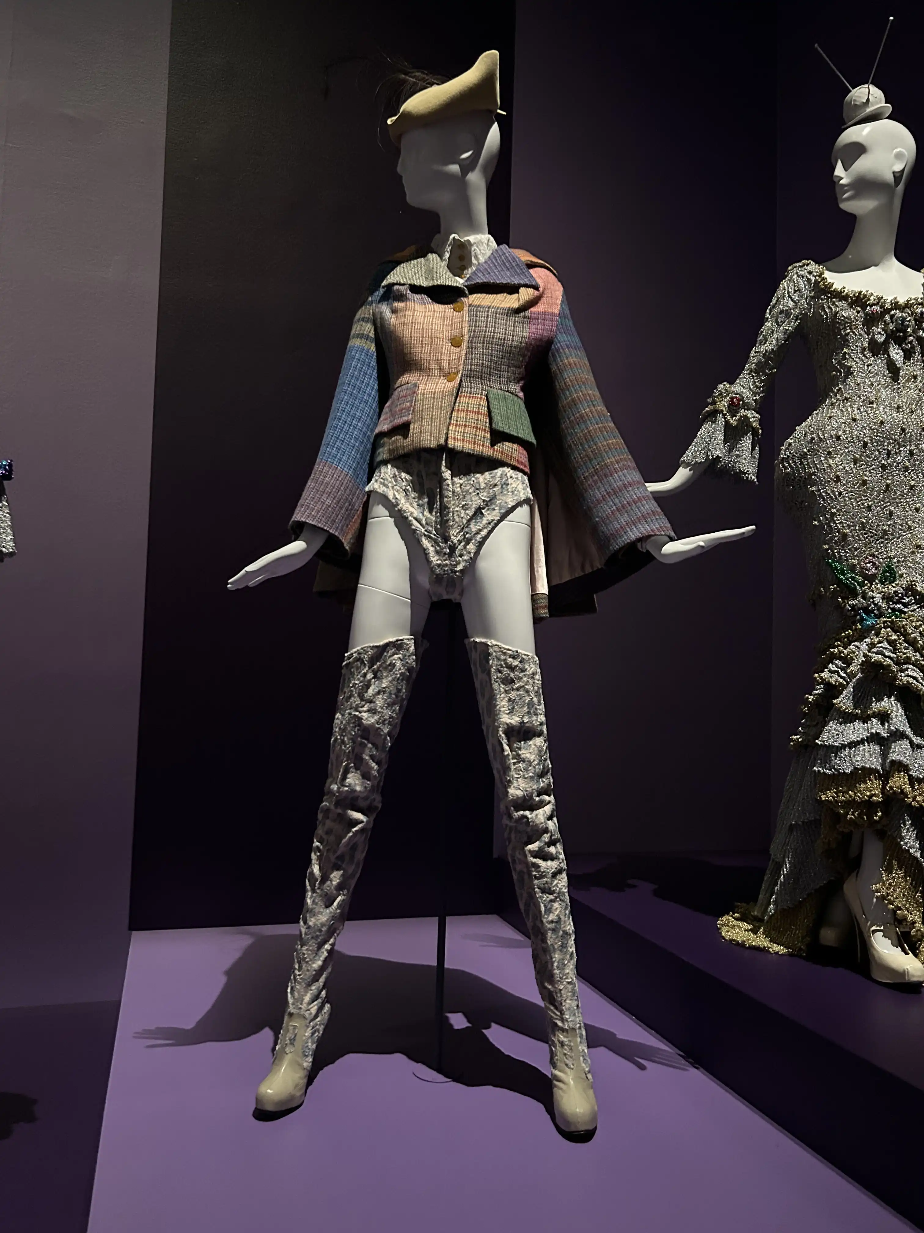 - A Westwood designed outfit including a jacket, tricorn hat, shirt, knickers, boots and hat on display at the National Gallery of Victoria