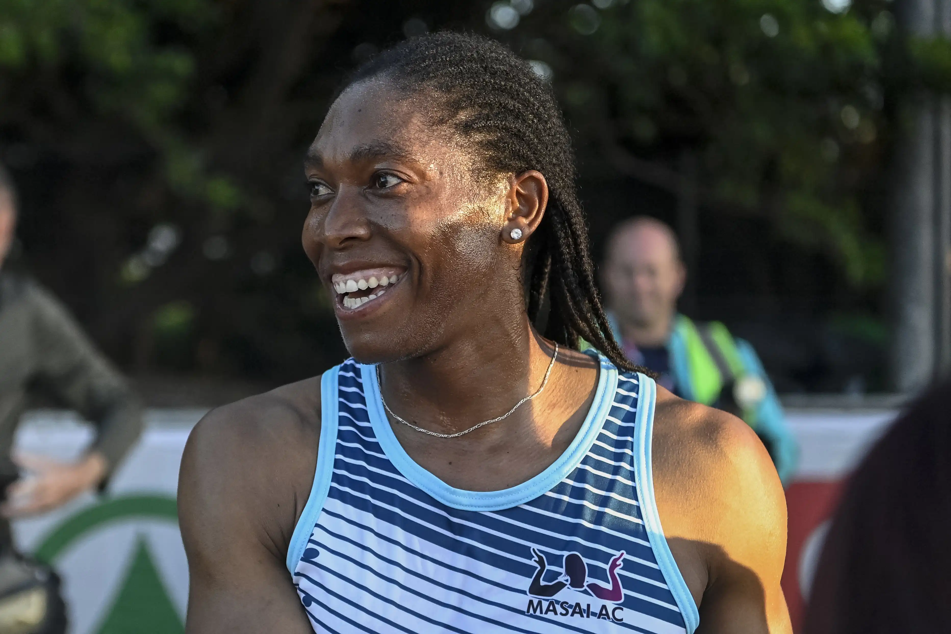 Olympian Caster Semenya of South Africa smiling after competing in a local race