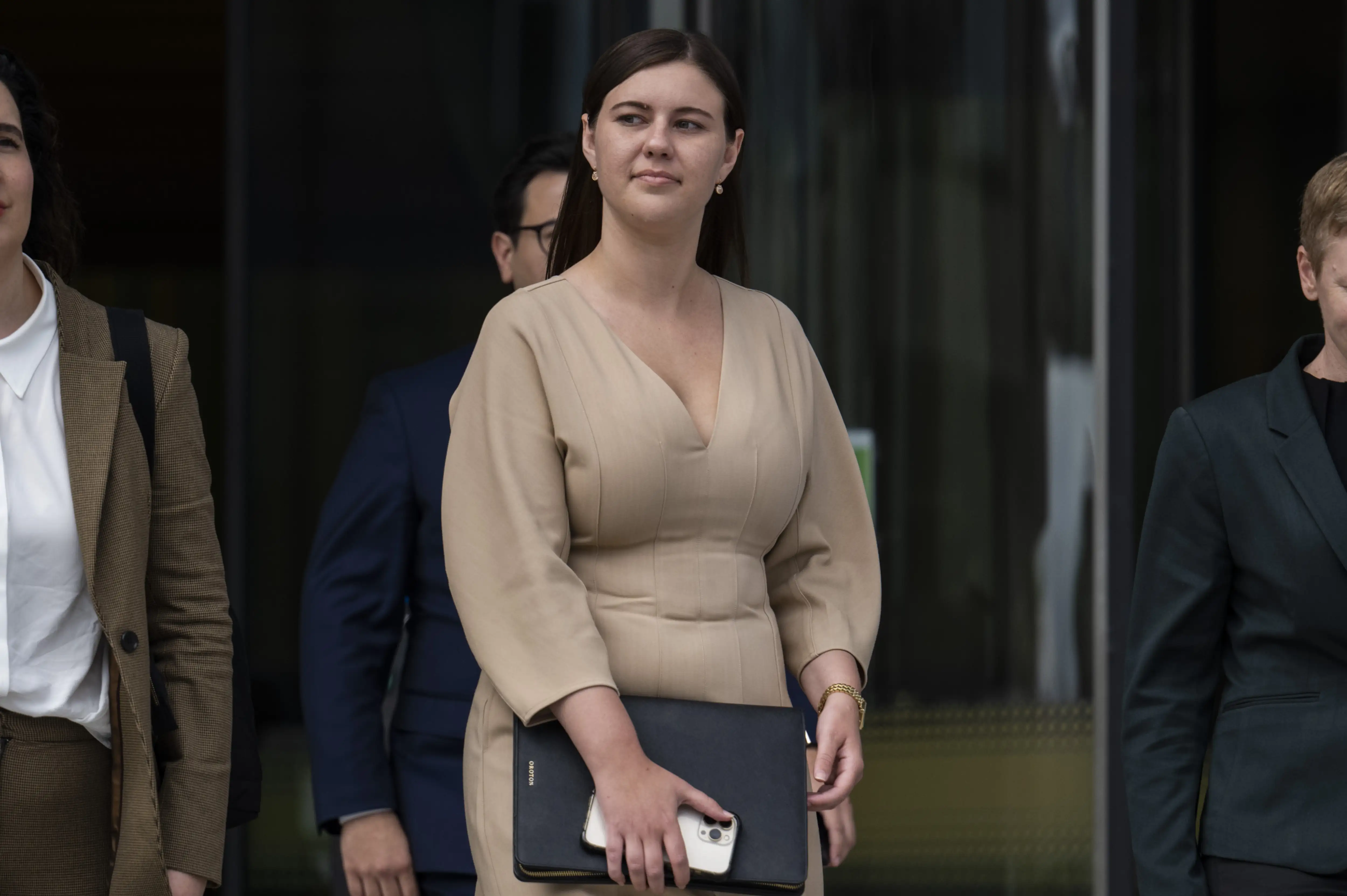 Brittany Higgins leaving court in 2024