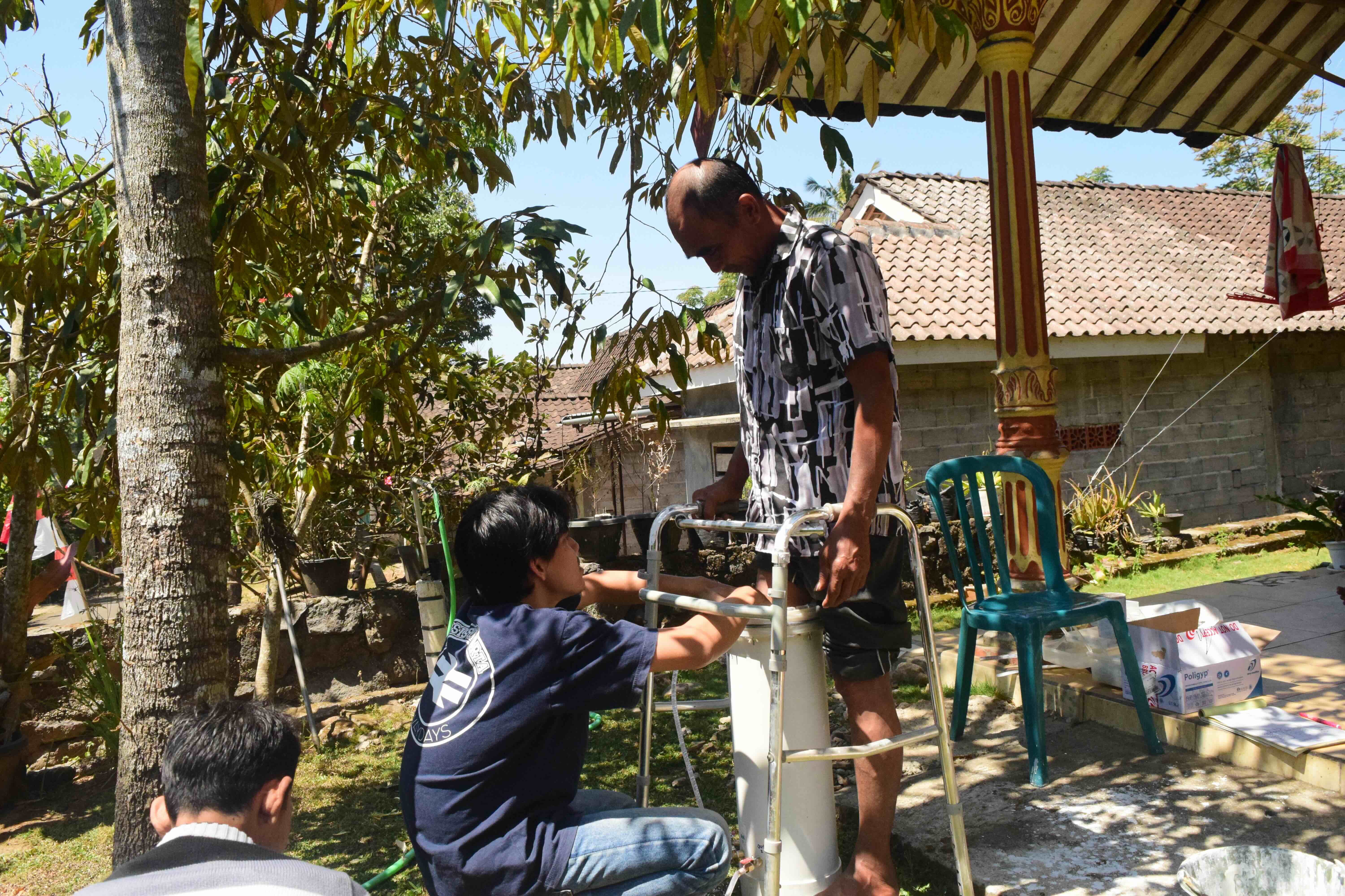 A prosthetic leg being made in a village