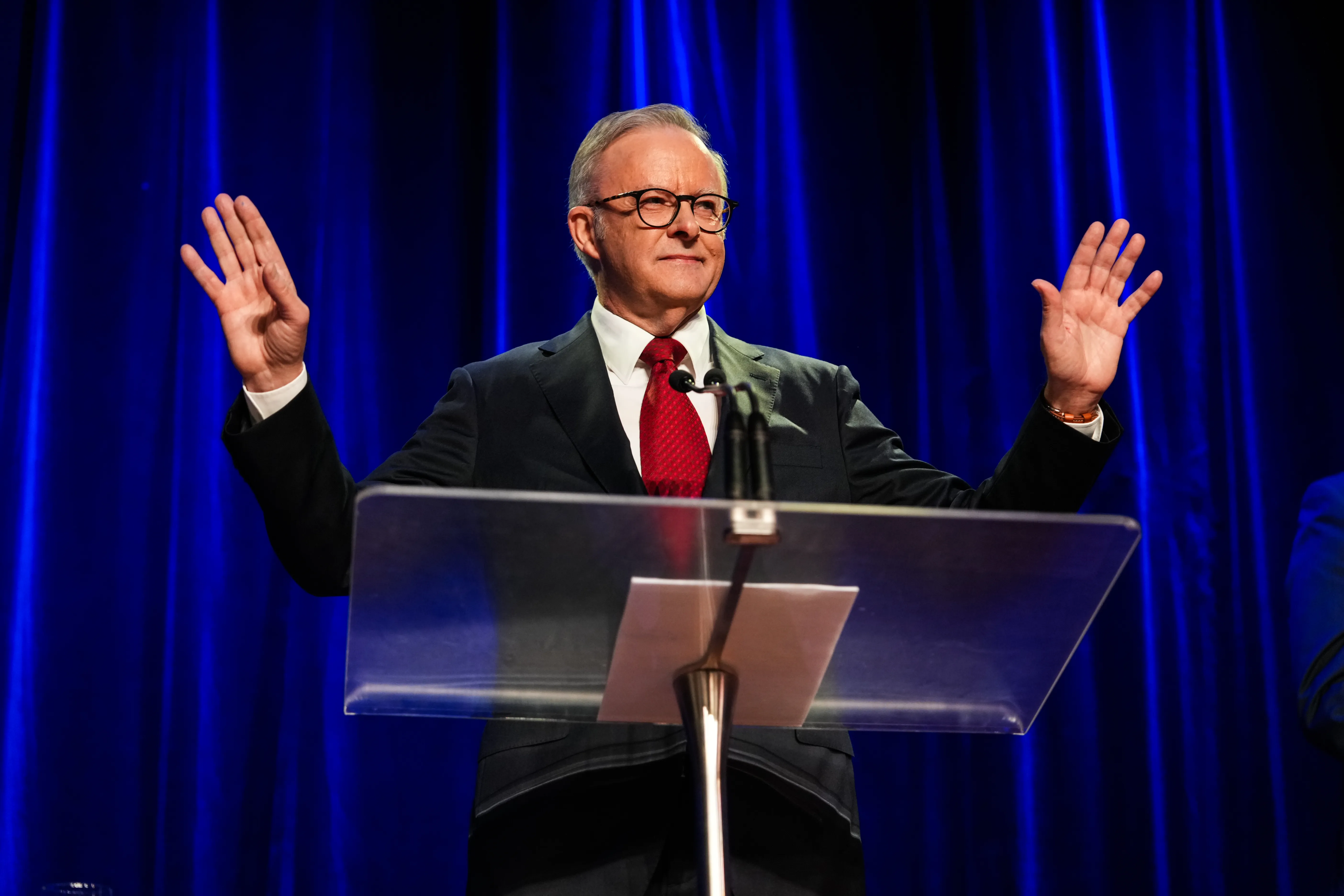 Prime Minister Anthony Albanese delivers a victory speech at the Labor Party’s election night event