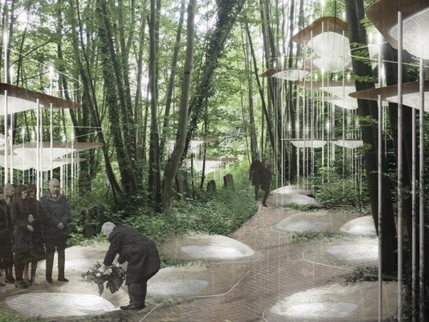 Digital image of a forest with lights
