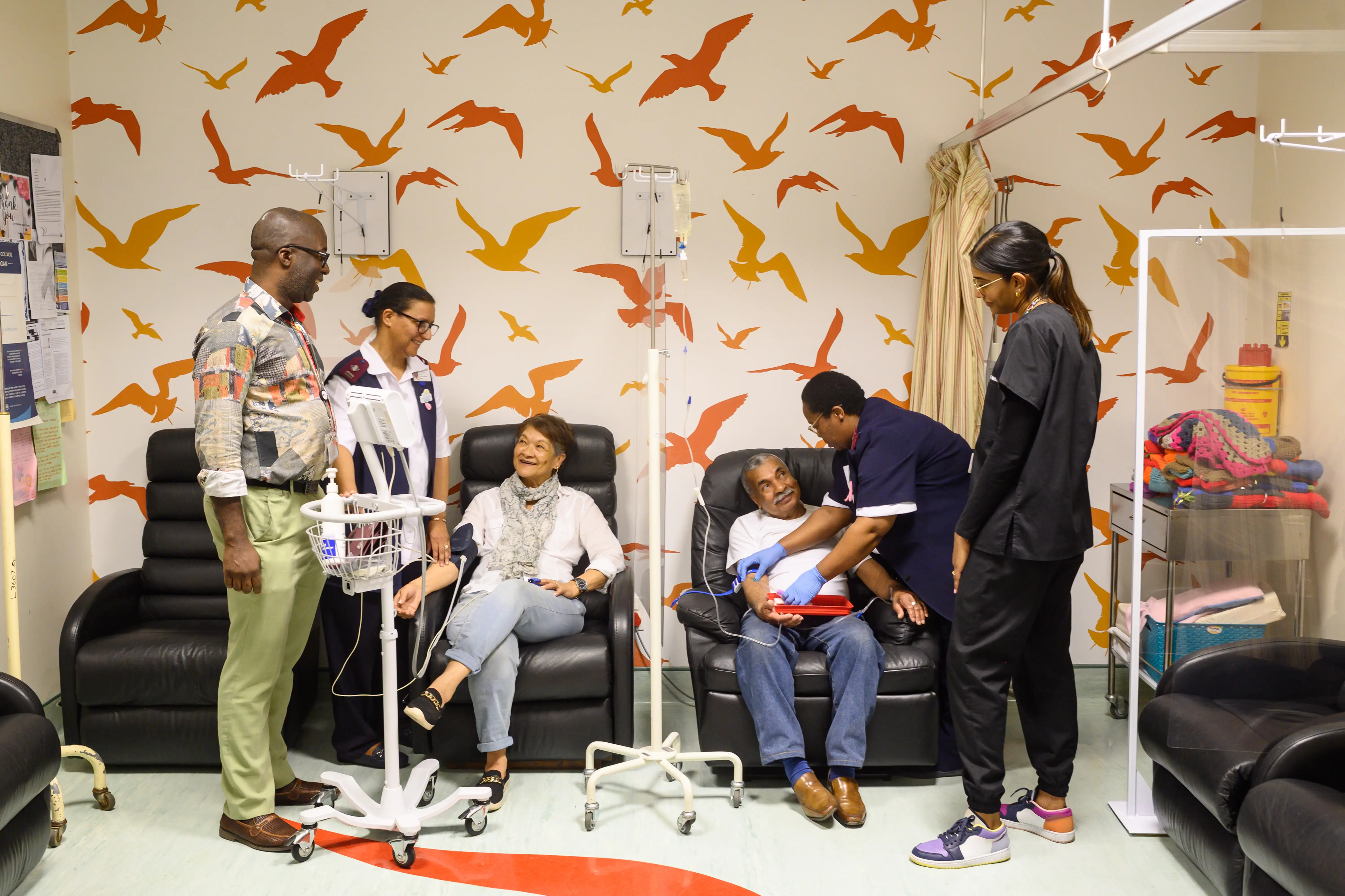 Healthcare professionals assist for patients undergoing chemotherapy cancer treatment