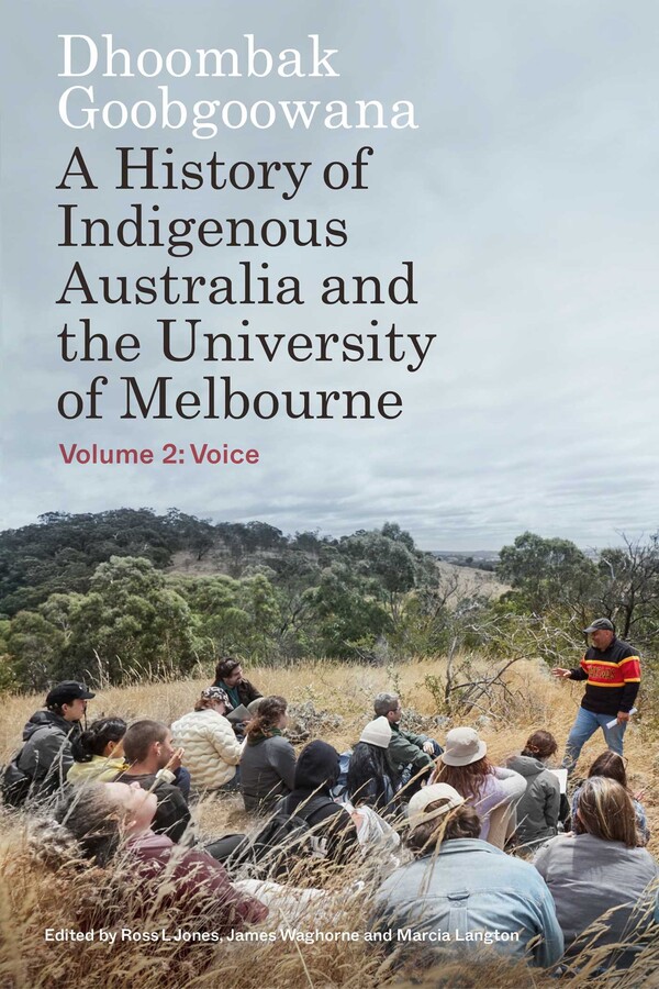 Book cover with a group of people gathered in a field