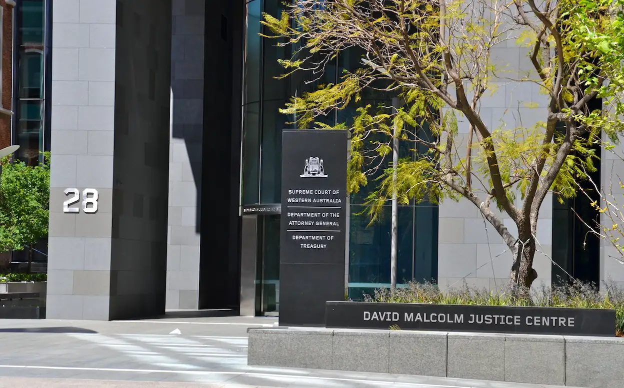 Exterior of the David Malcolm Justice Centre which incorporates the Supreme Court of Western Australia