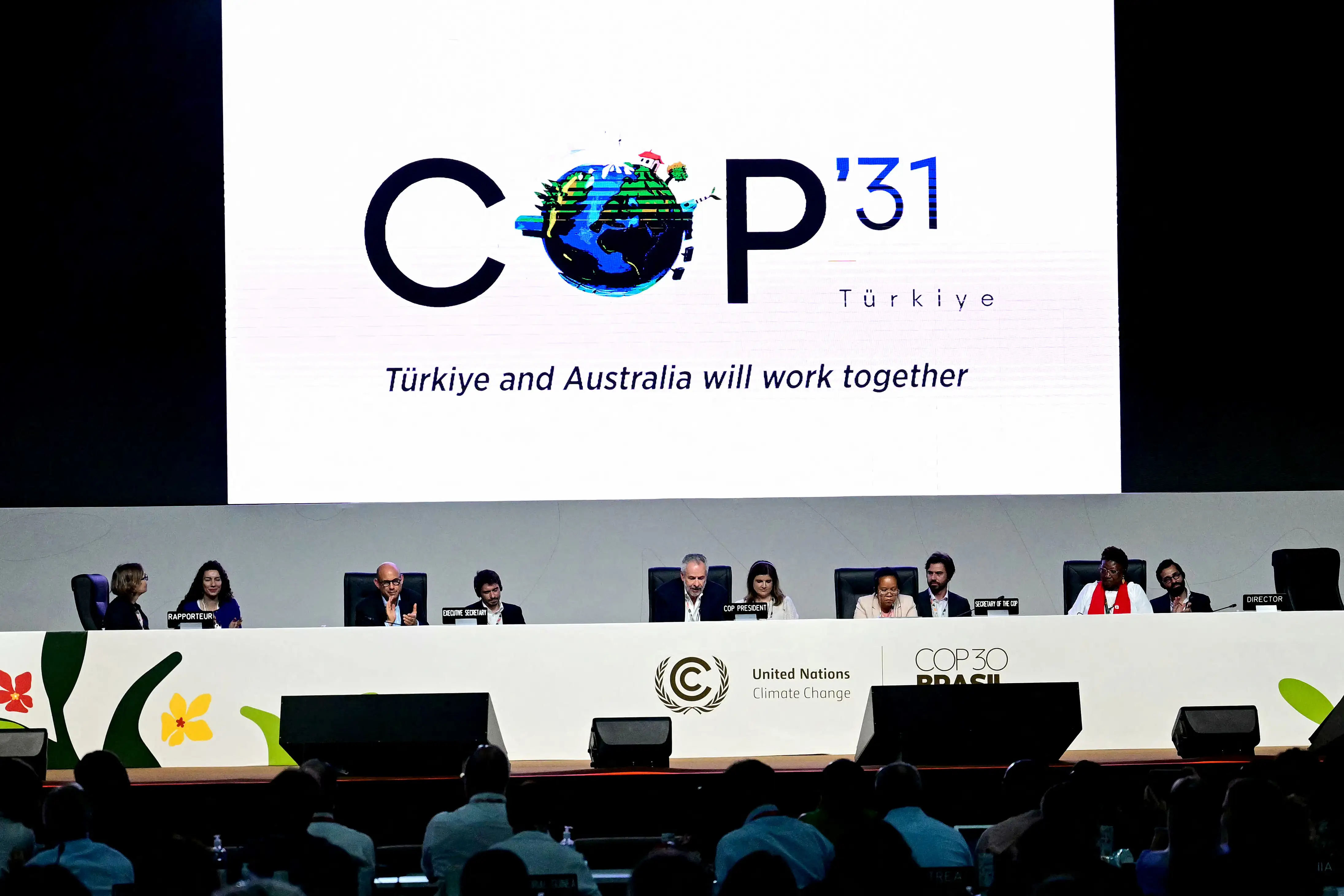 A screen shows the COP31 logo organised by Turkey and Australia 