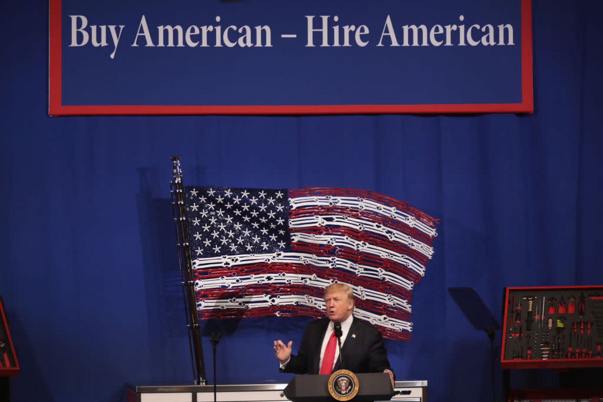 Donald Trump and 'Buy American' logo