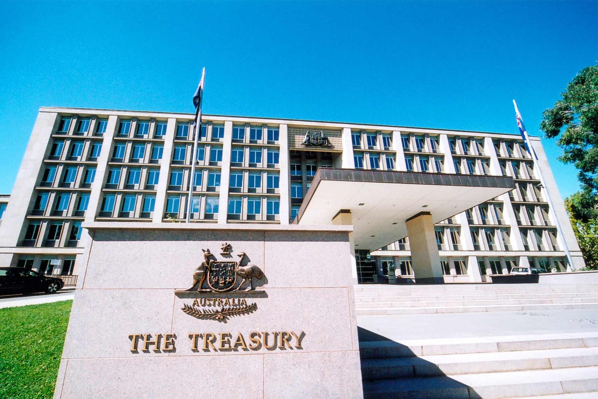 Facade of The Treasury building in Canberra