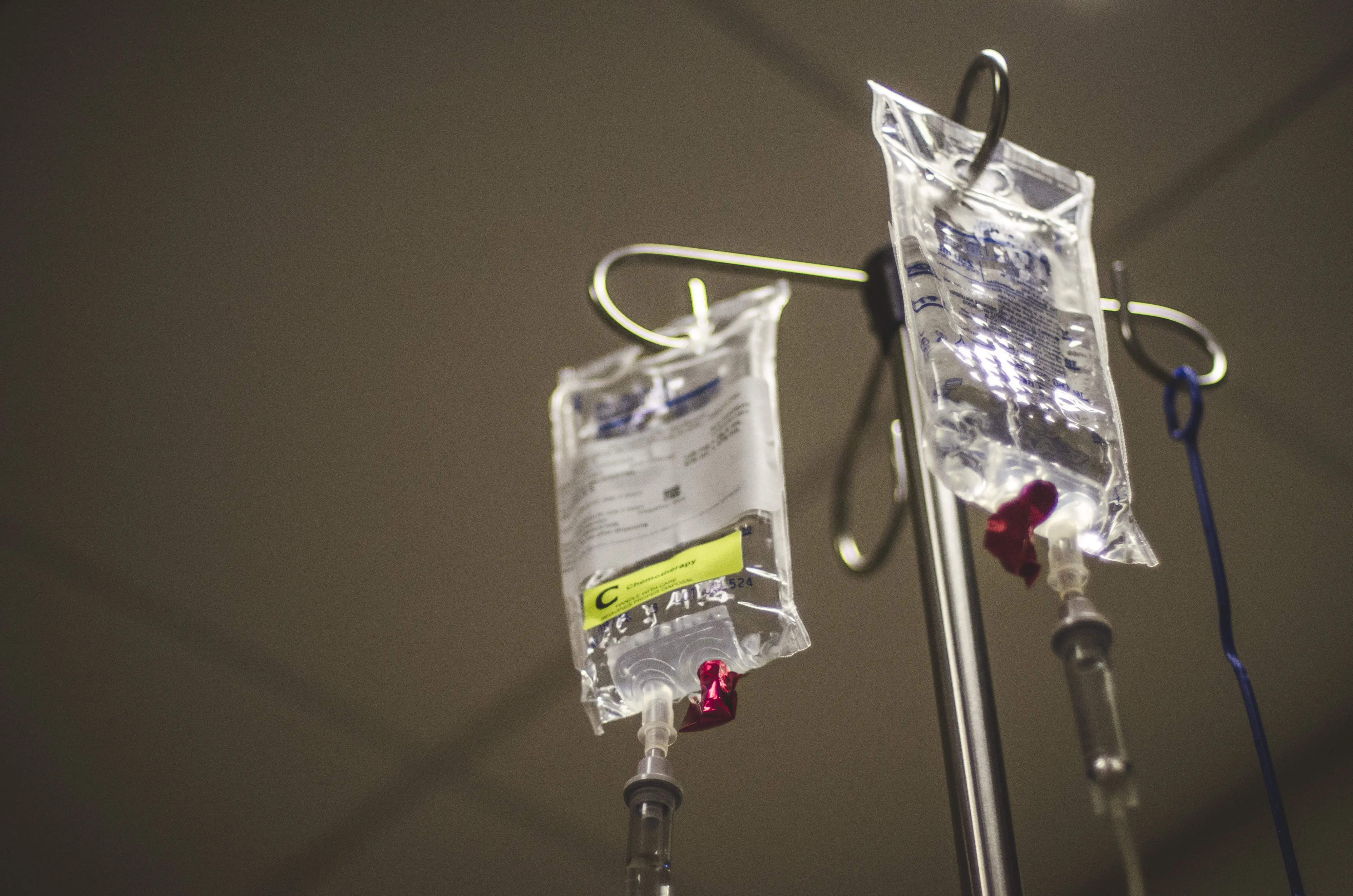 Chemotherapy drugs on hospital IV Pole 
