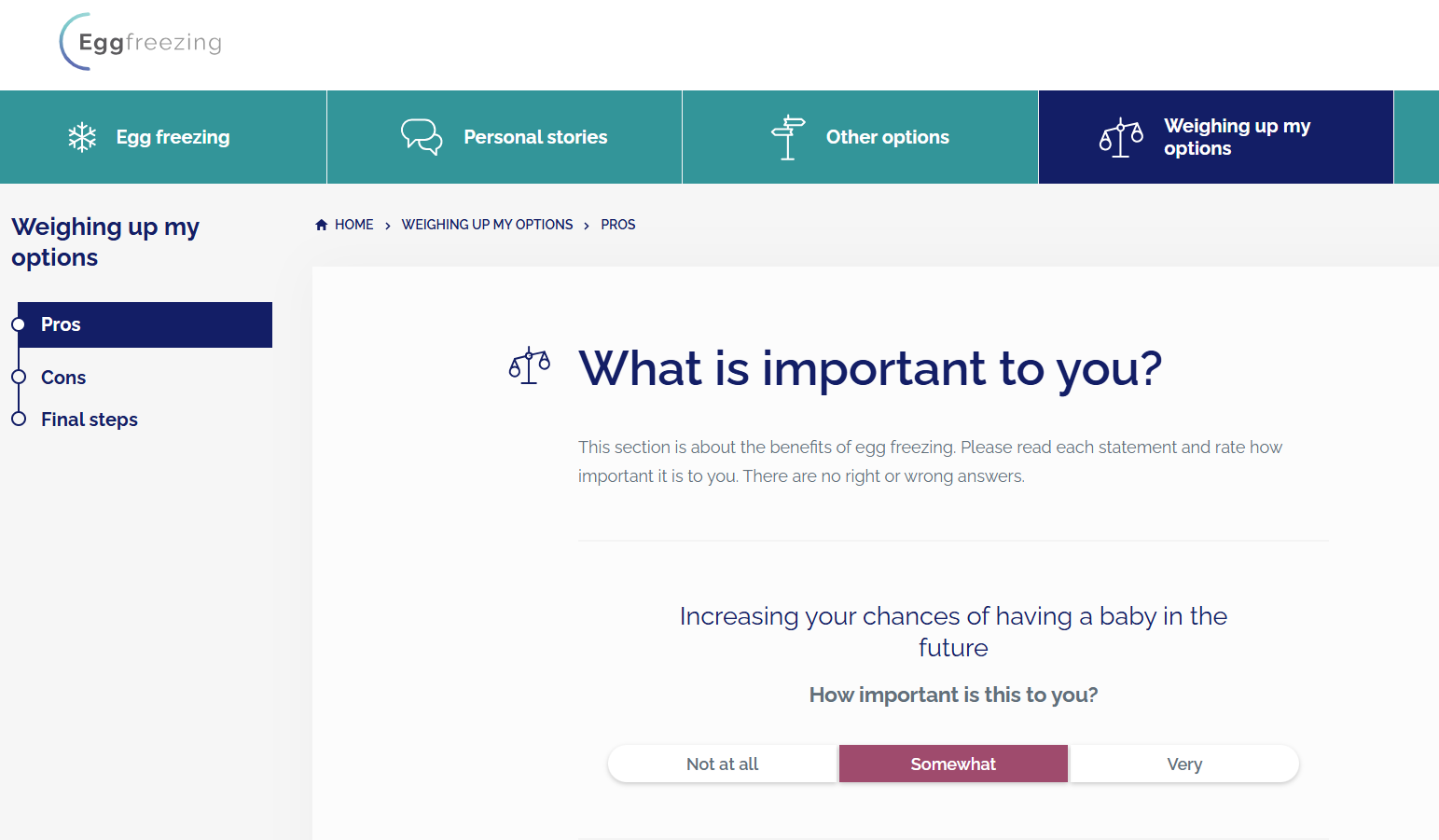 Egg freezing website  screenshot