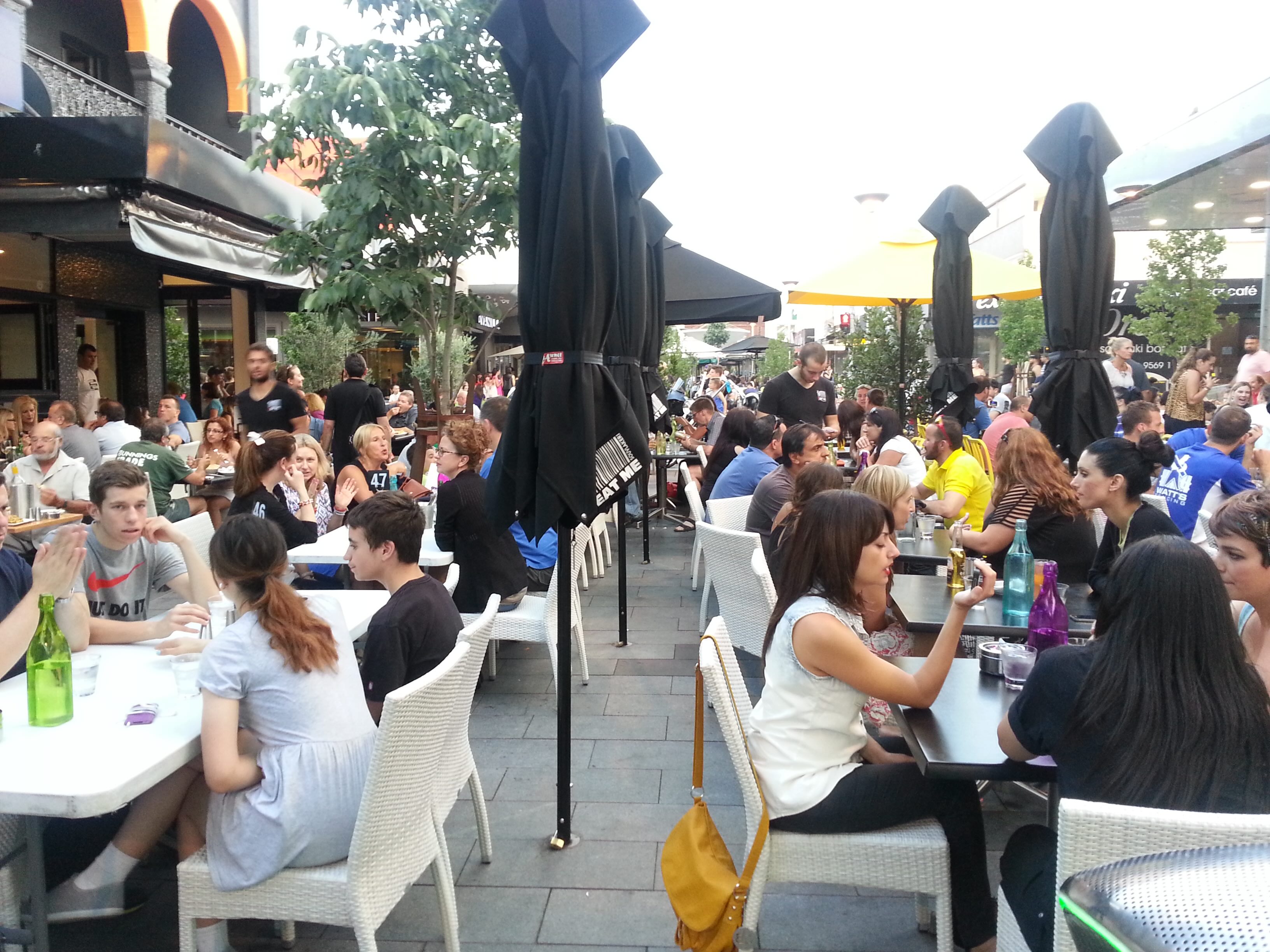 Diners and drinkers out in the sunshine at Eaton Mall