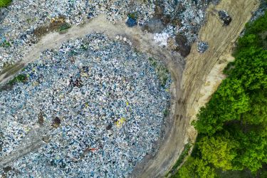 Aerial drone view of extensive landfill dump