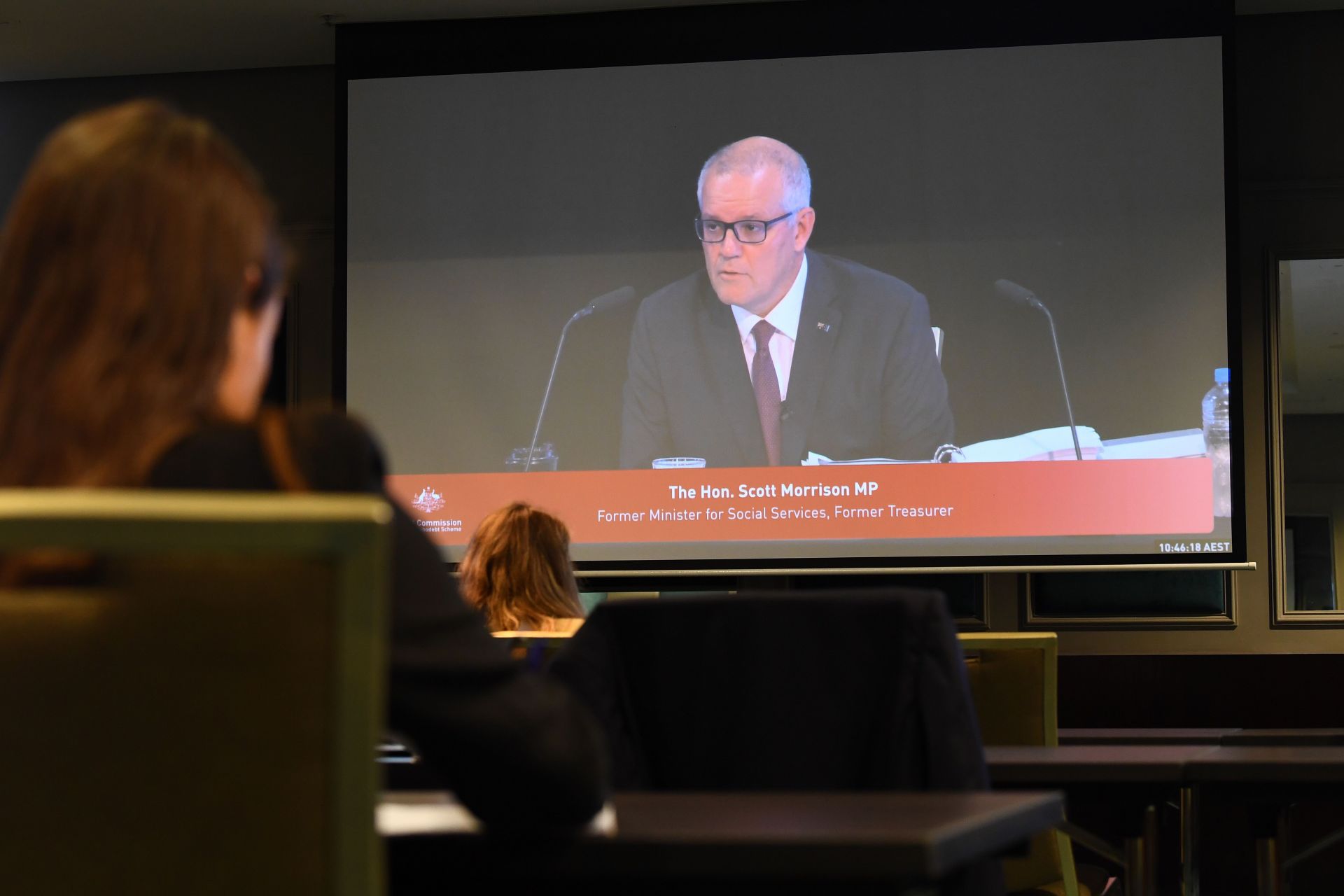 Former prime minister Scott Morrison at the Royal Commission hearing into the Robodebt Scheme. 