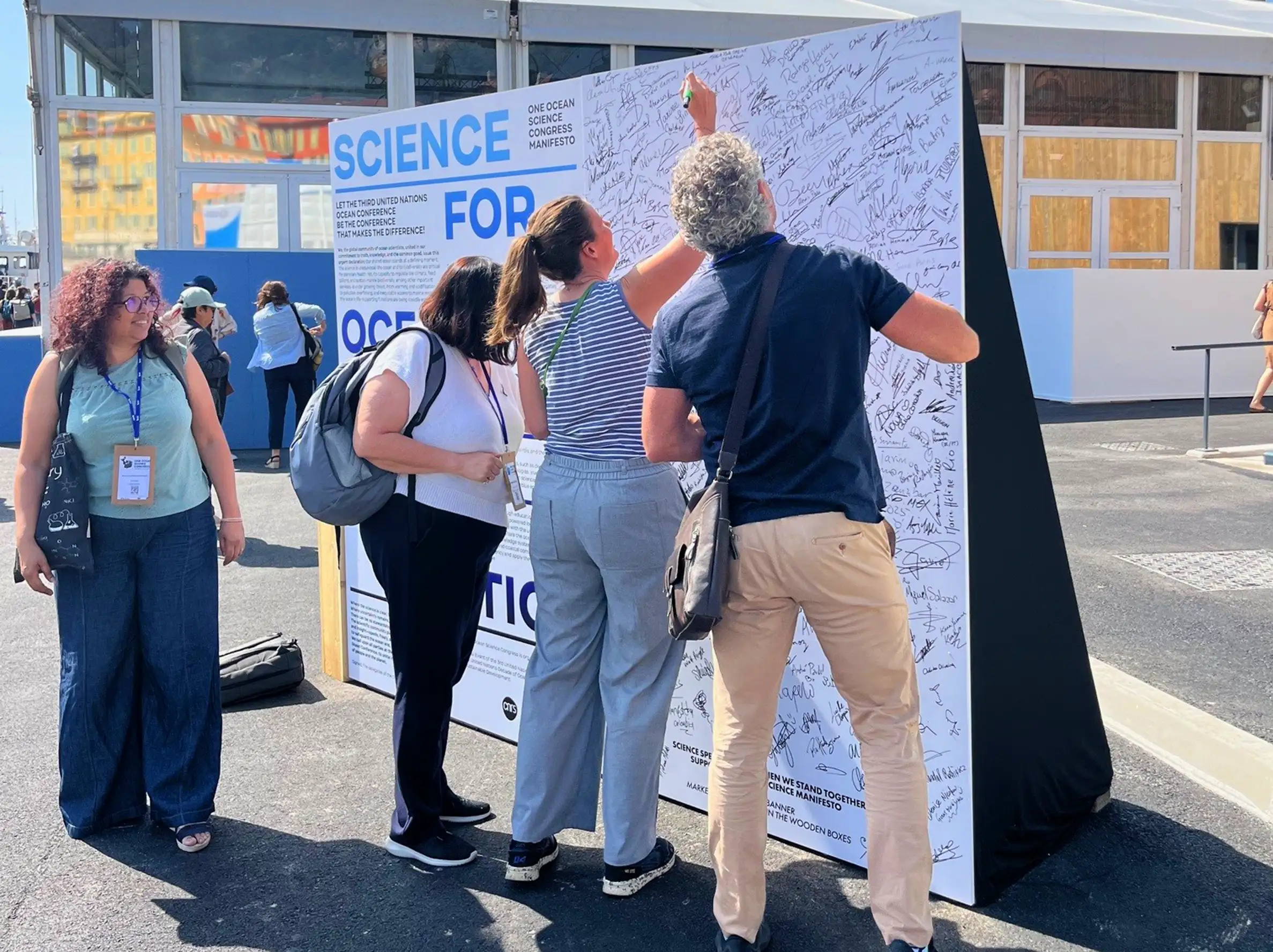 Ocean scientists signing the declaration at the One Oceans Science Congress in Nice.