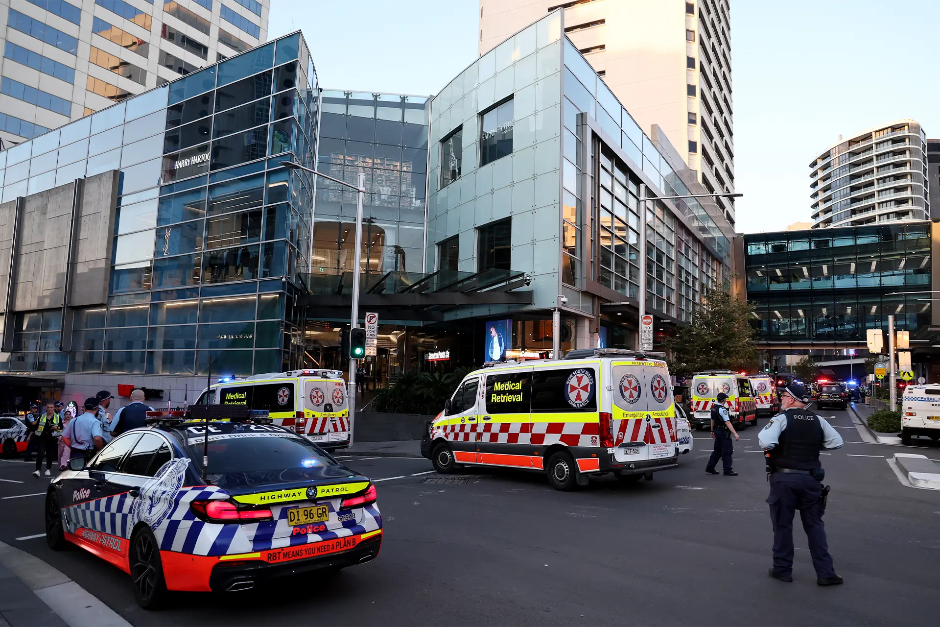 Police and ambulances outside an inner city shopping centre