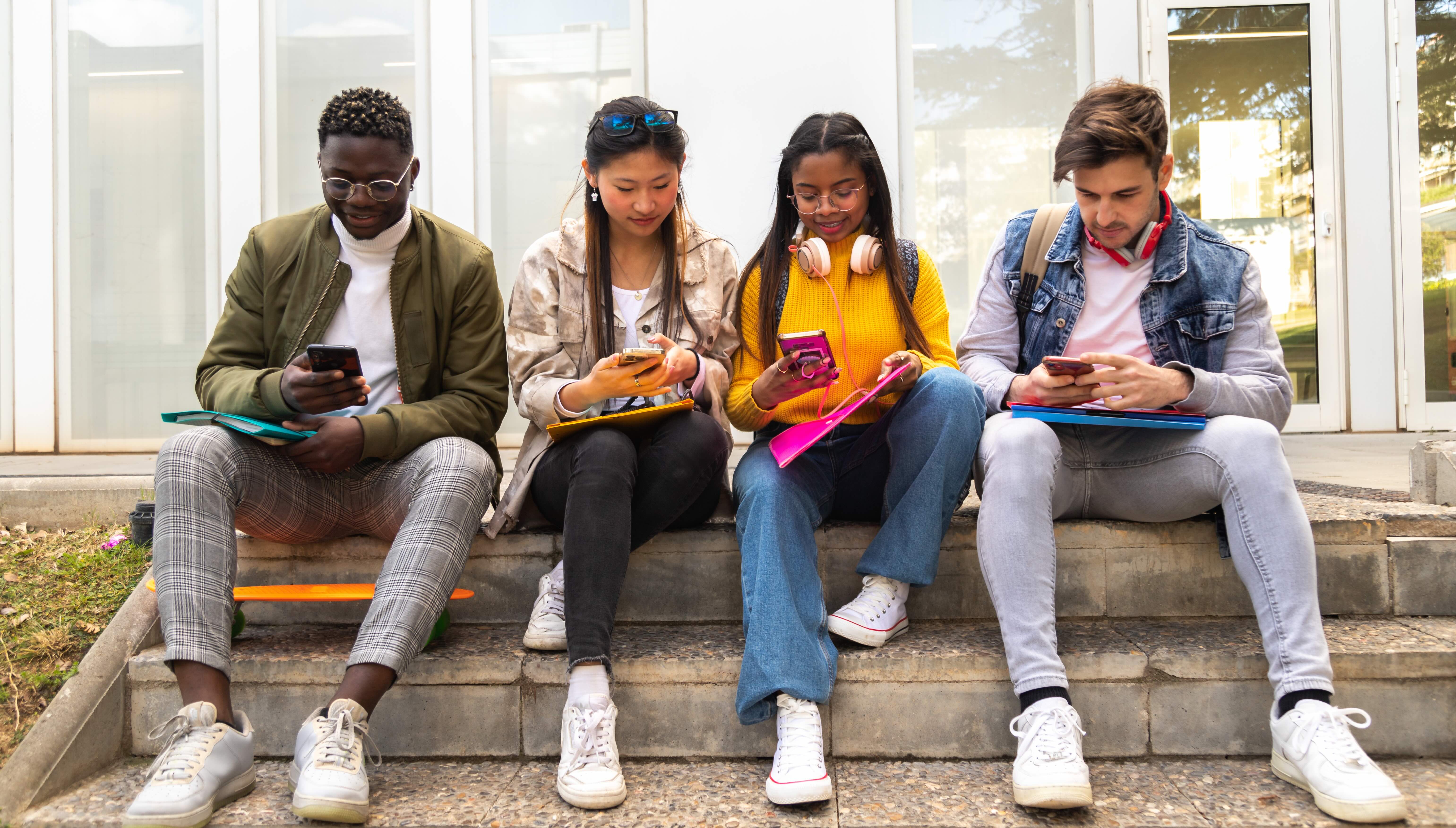 Teens on screen in a row